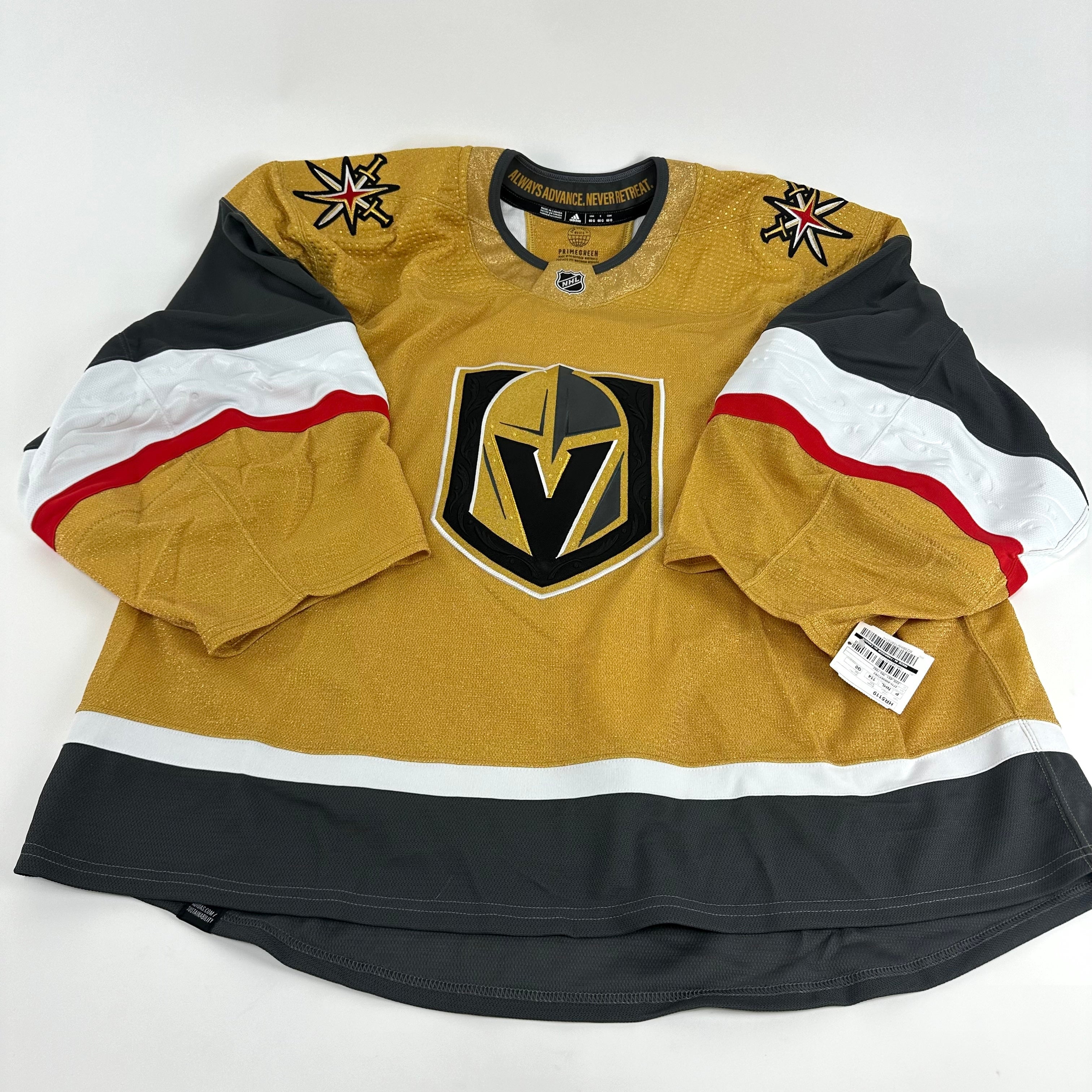 Brand New GOLD Primegreen Vegas Golden Knights MIC Made in Canada Blank  Game Jersey Size 60G
