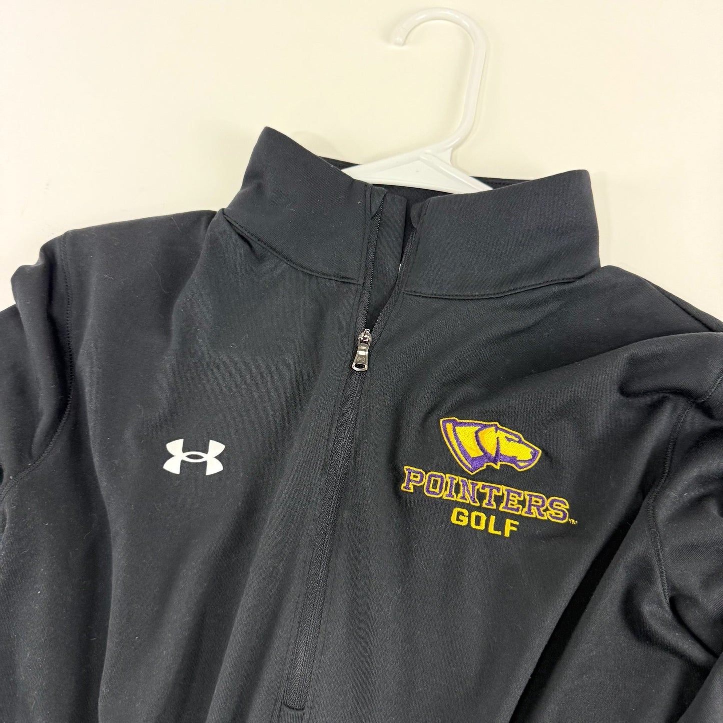 Used Black Mens Under Armour UWSP Pointers Quarter Zip | Mens Large | E297