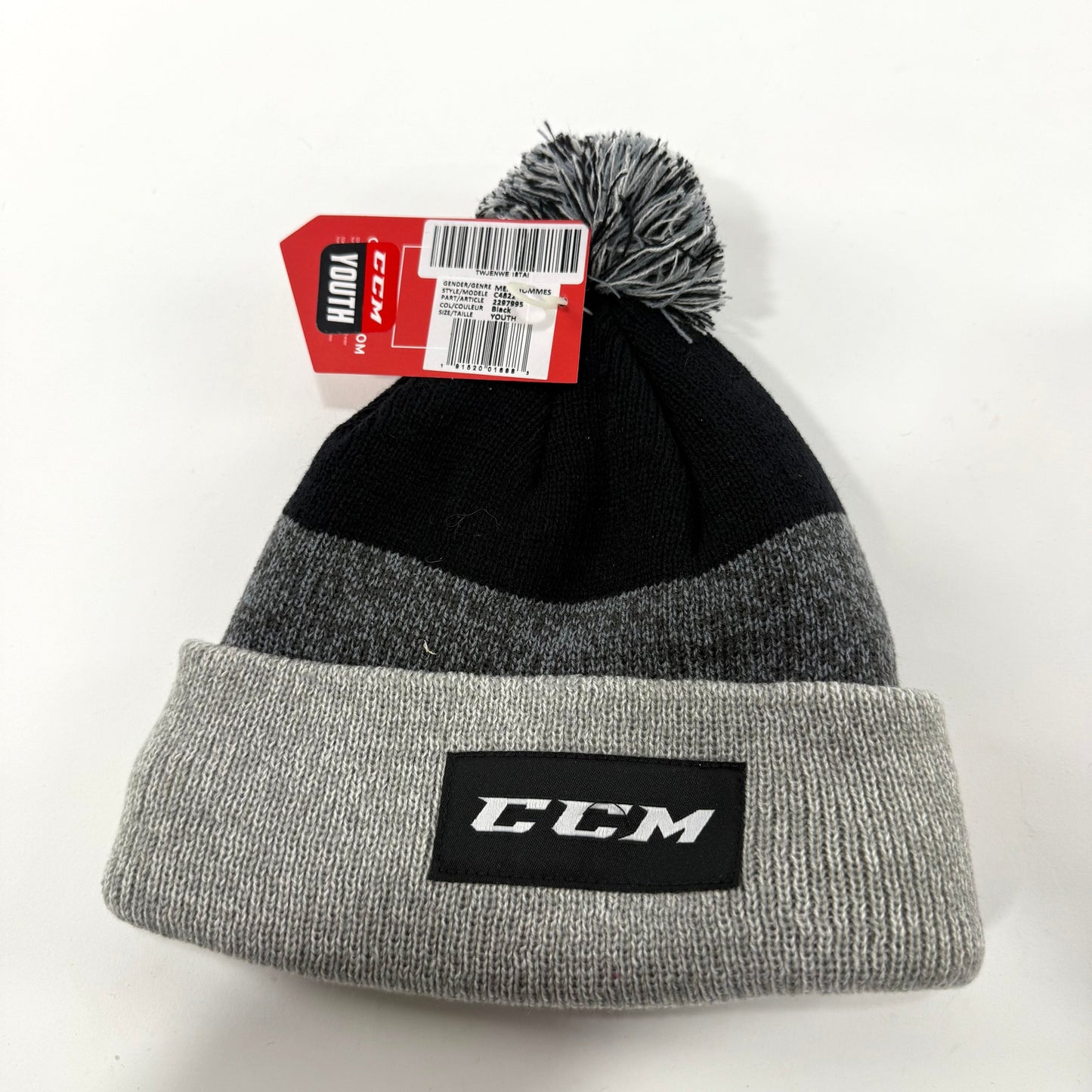 New Black CCM Youth Team Fleece Pom Knit Winter Hat | Youth OSFA | #191520016883 - Top Flight Hockey