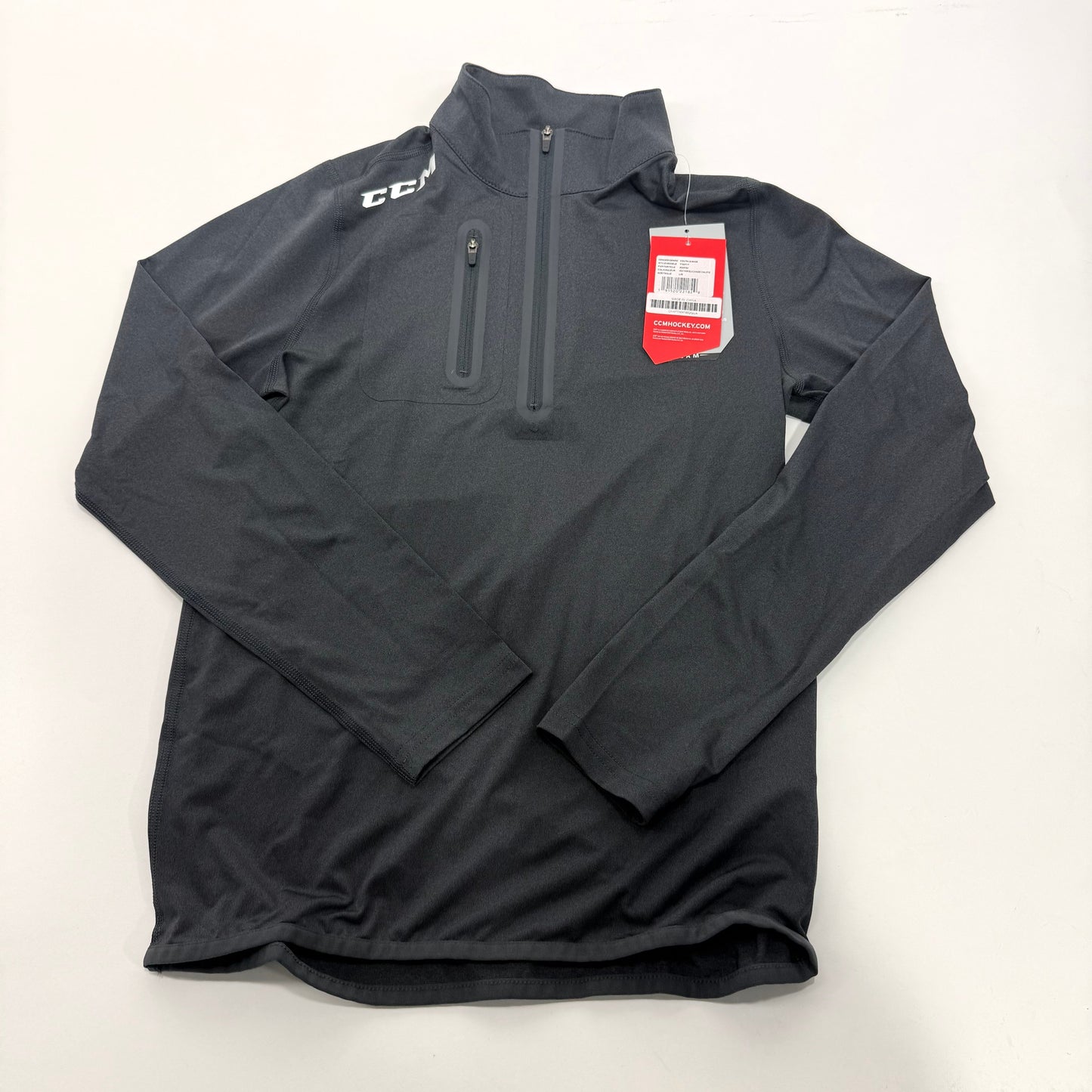 New Black CCM Youth Premium 1/2 Zip Long Sleeve Shirt | Youth L | #191520221829