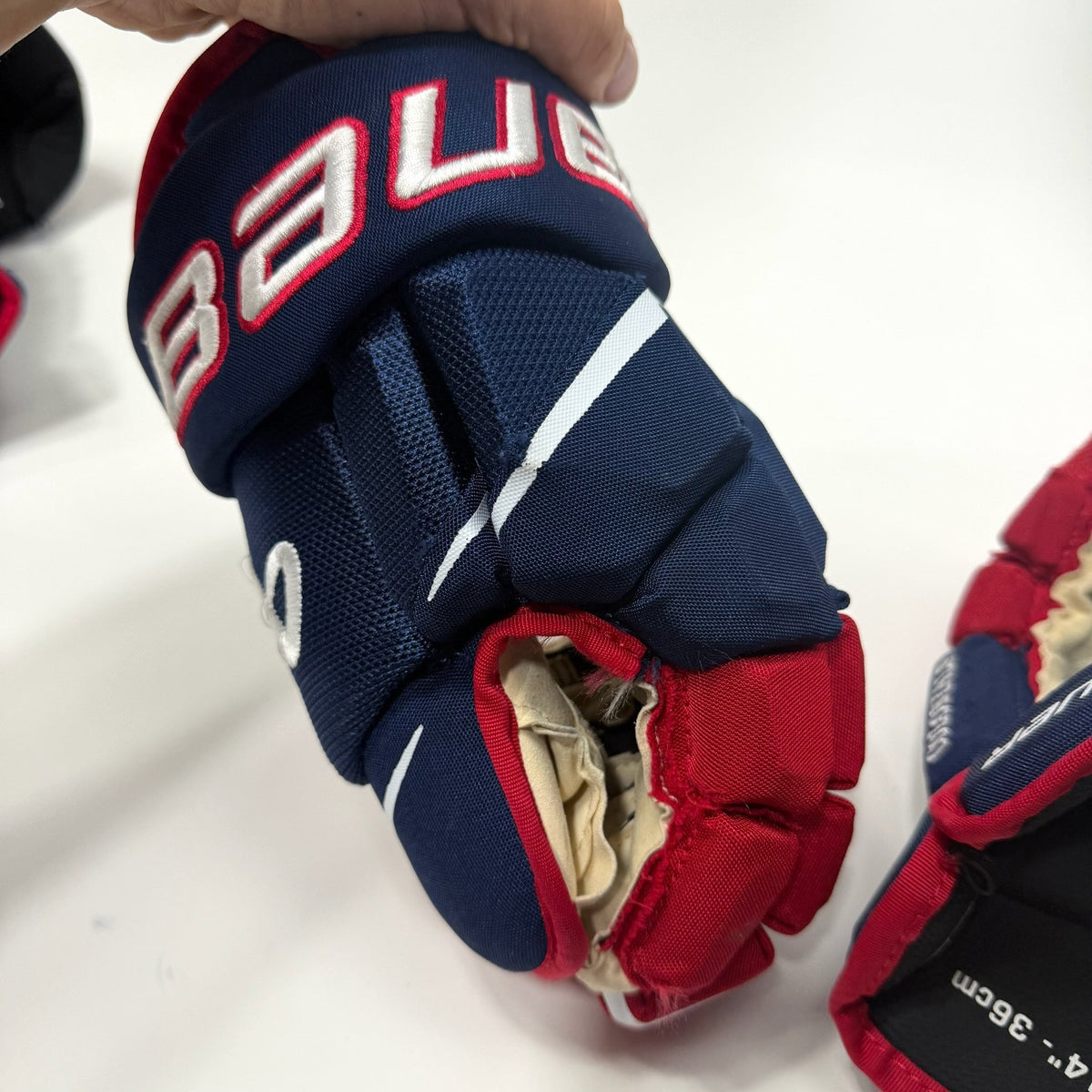 Used Blue Red White Bauer Hyperlite Gloves | 14" | AB775