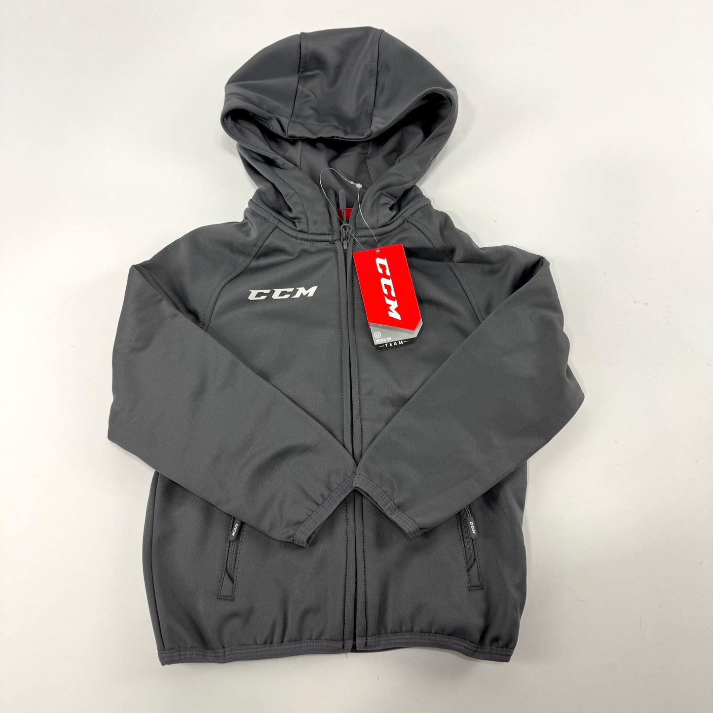 New Dark Grey CCM Youth Full Zip Performance Hoodie | Youth XS | #888600267753