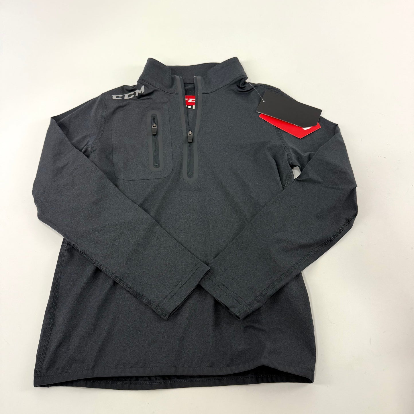 New Black CCM Youth Premium 1/2 Zip Long Sleeve Shirt | Youth M | #191520221812 - Top Flight Hockey