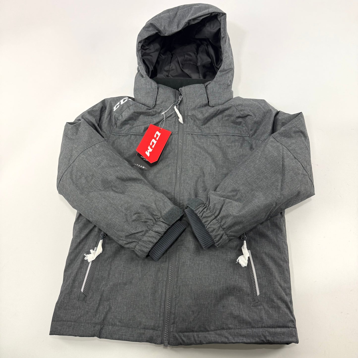 New Dark Grey CCM Youth Team Winter Jacket | Youth S | #888600282886
