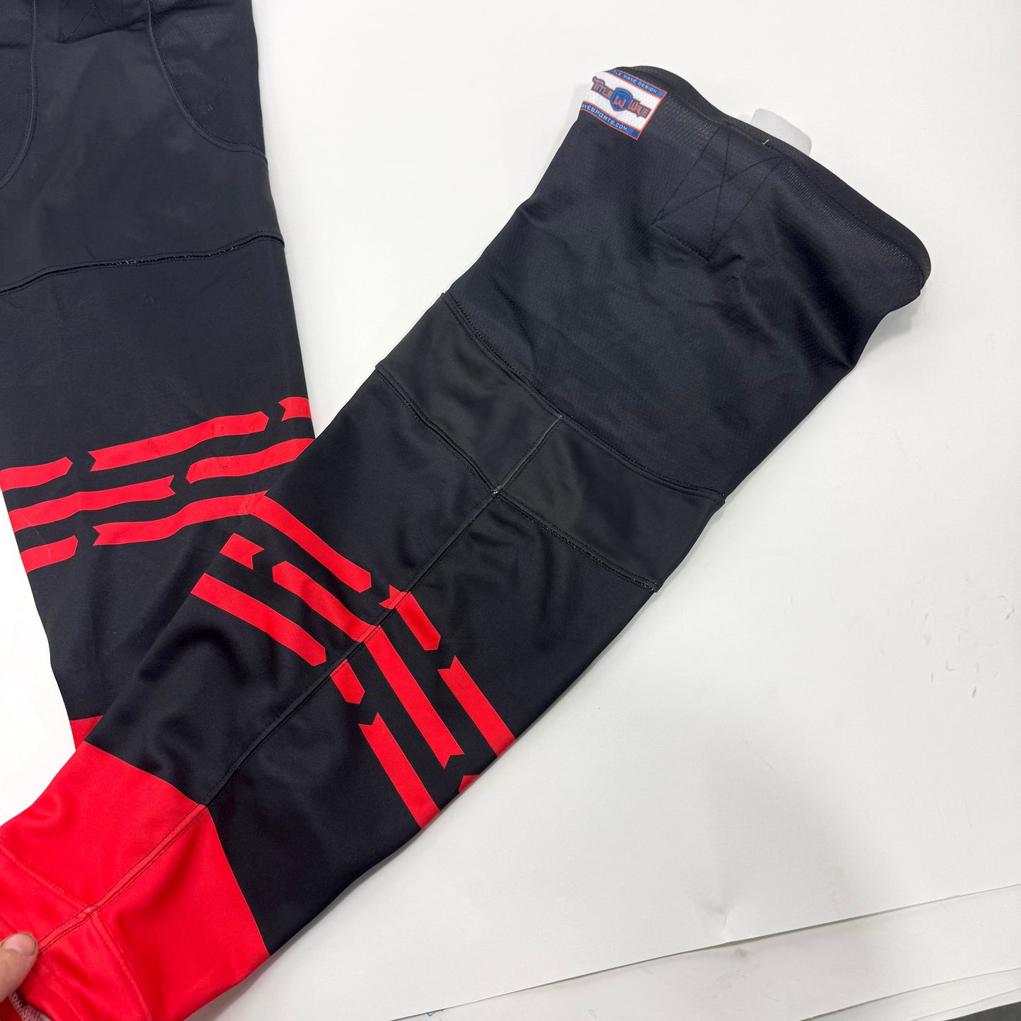 Used Once Black and Red Chicago Steel Tidal Wave Hockey Socks - Large