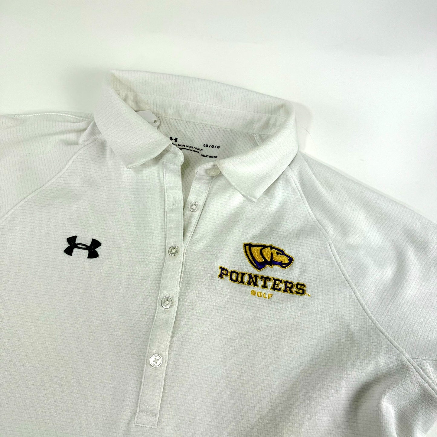 Used White Womens Under Armour UWSP Pointers Golf Polo | Womens L | E302 - Top Flight Hockey