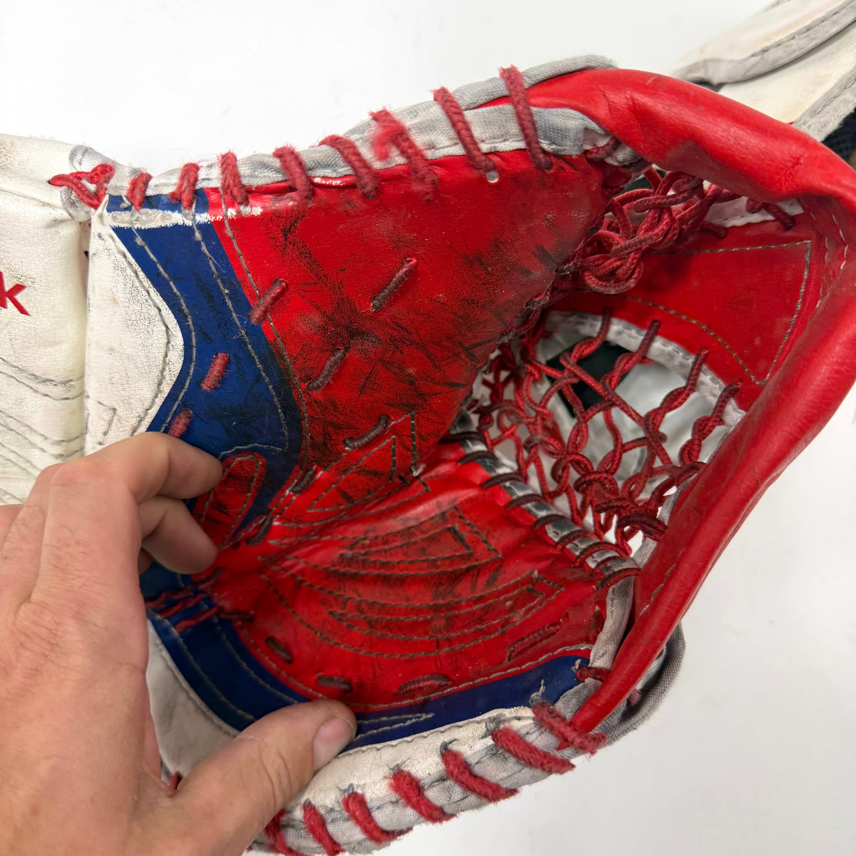 Used Regular Red/White/Blue Reebok L7 Youth Goalie Glove and Blocker | AB362