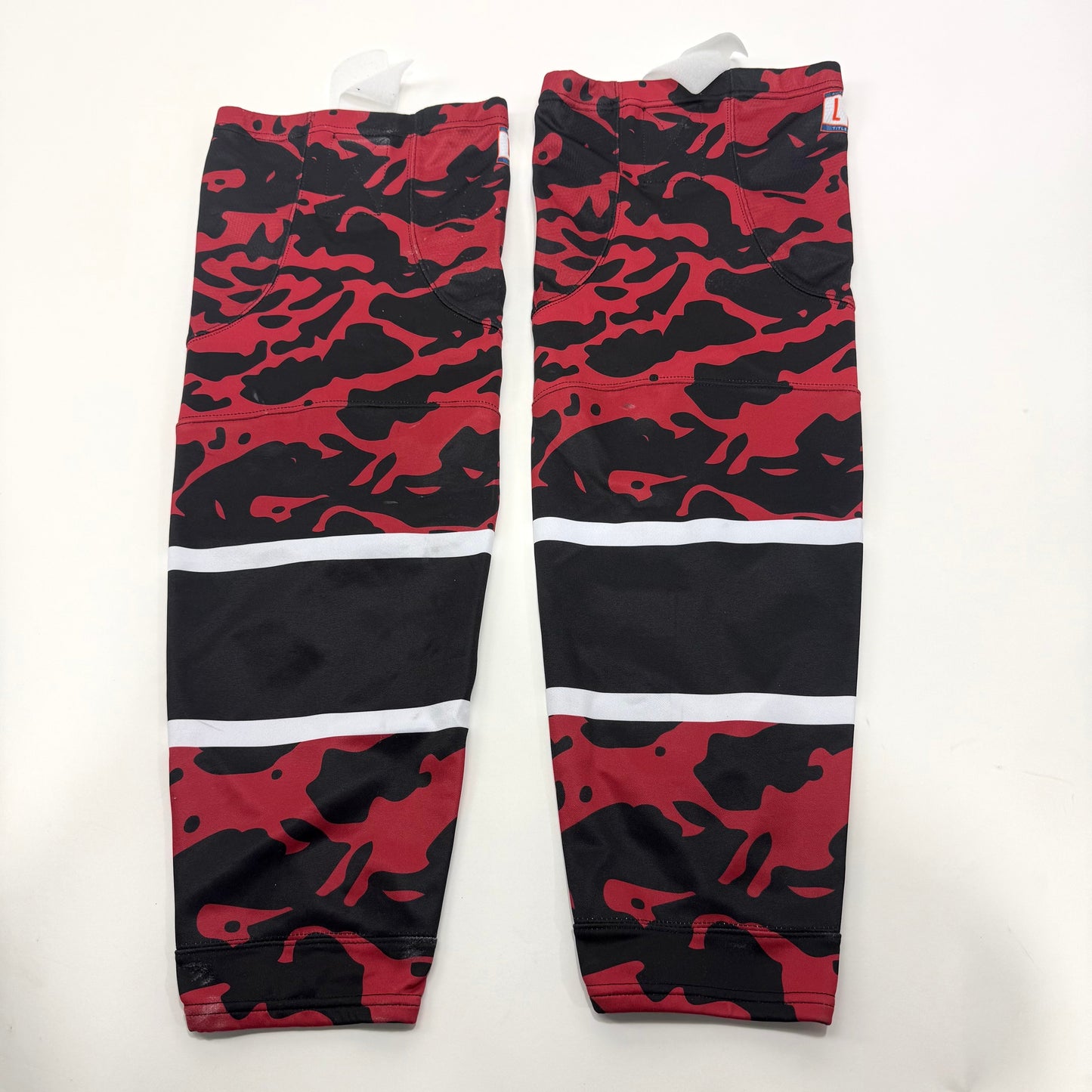 Used Once Red Camo Chicago Steel Tidal Wave Hockey Socks - Large - Top Flight Hockey