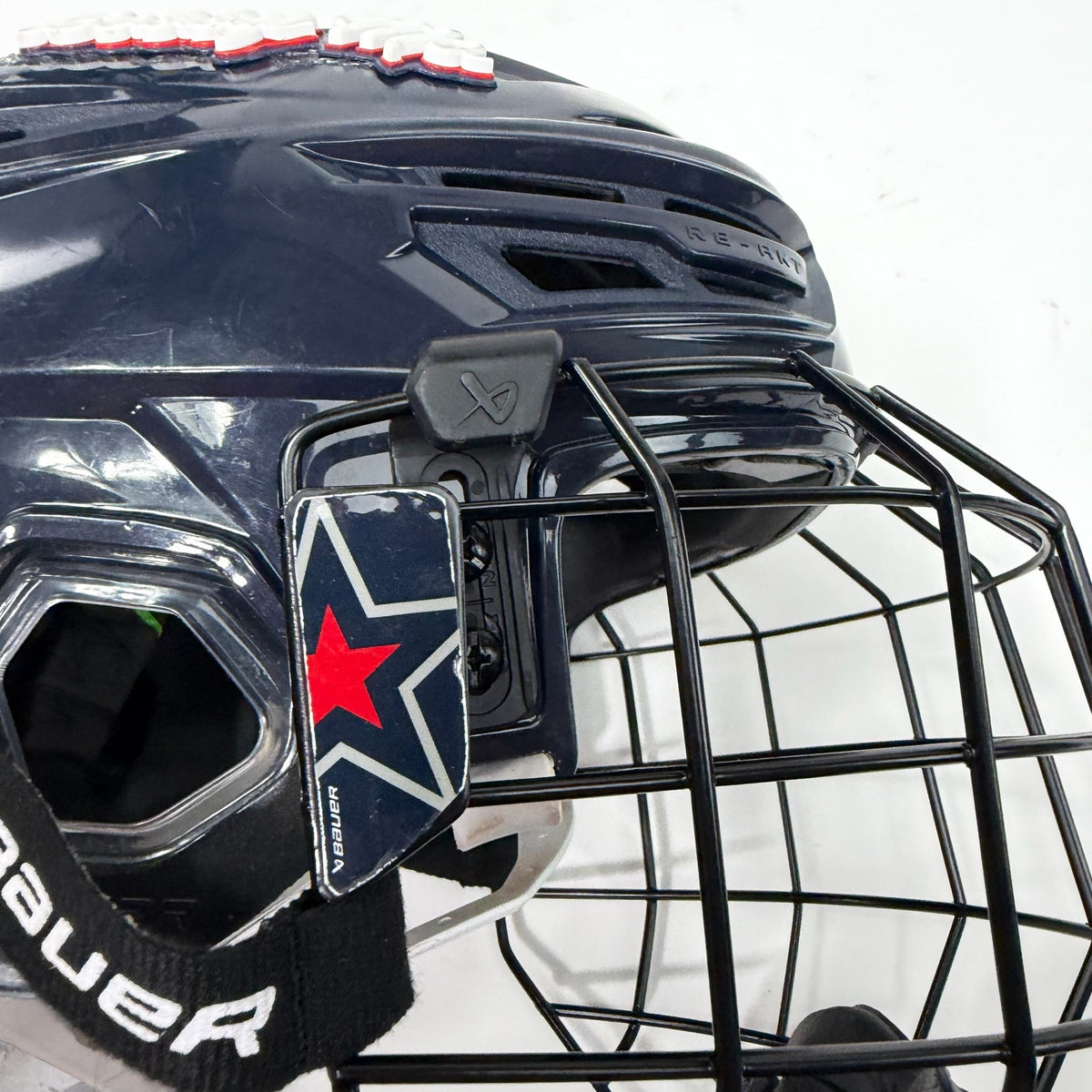 Used Navy Bauer Re-Akt 155 Helmet with Cage | Senior Small | AB669