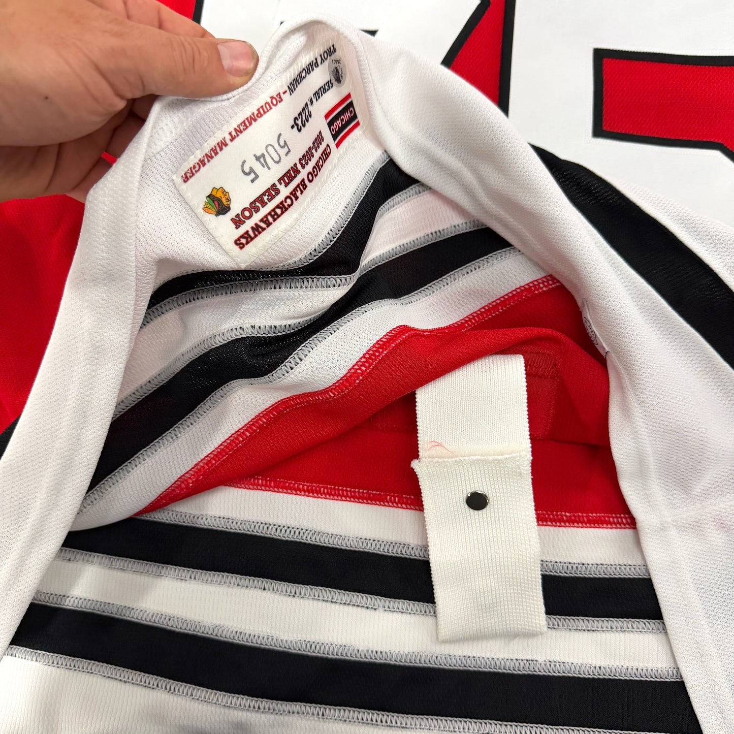 Alec Regula #75 Home Chicago Blackhawks Game Worn Jersey 2022-2023, Set 1 | Size 58 | 5045-25501