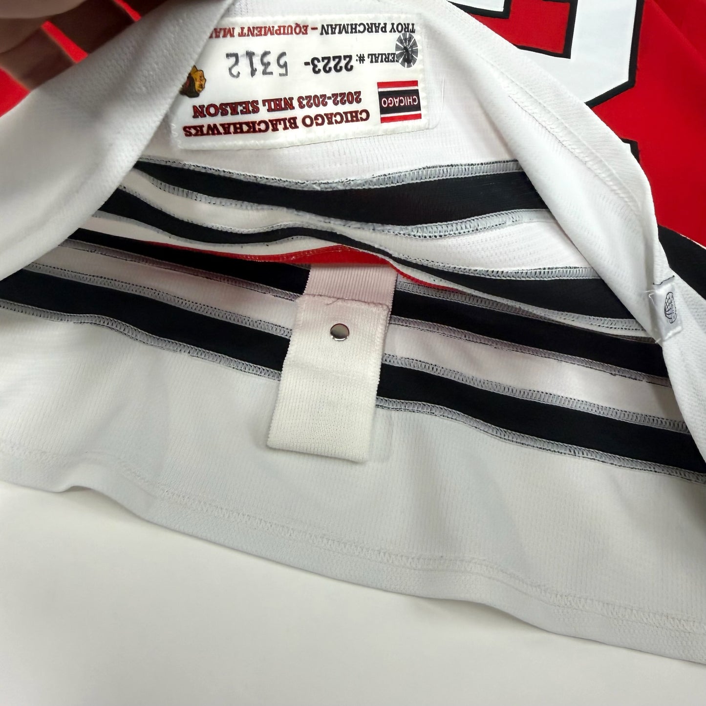 Caleb Jones #82 Home Chicago Blackhawks Game Worn Jersey 2022-2023, Set 1 | Size 58 | 5312-25500