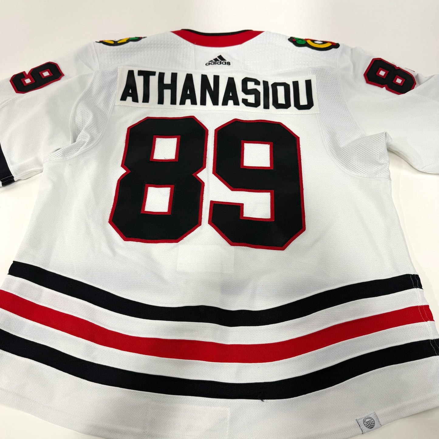 Andreas Athanasiou #89 Away Chicago Blackhawks Game Worn Jersey 2022-2023, Set 1 | Size 56 | 8231-25510