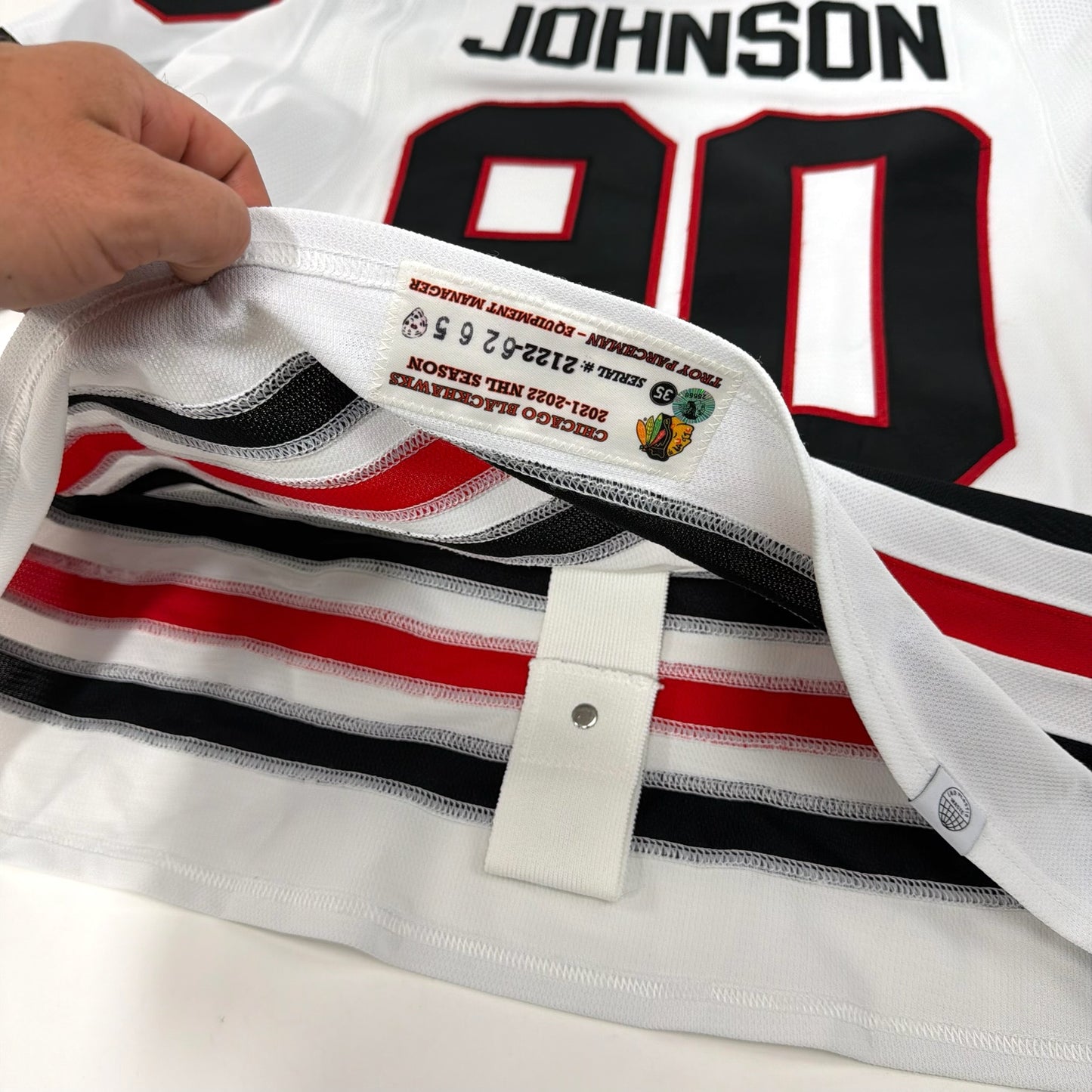 Tyler Johnson #90 Away Chicago Blackhawks Game Worn Jersey 2021-2022, Set 1 | Size 54 | 6265-25558
