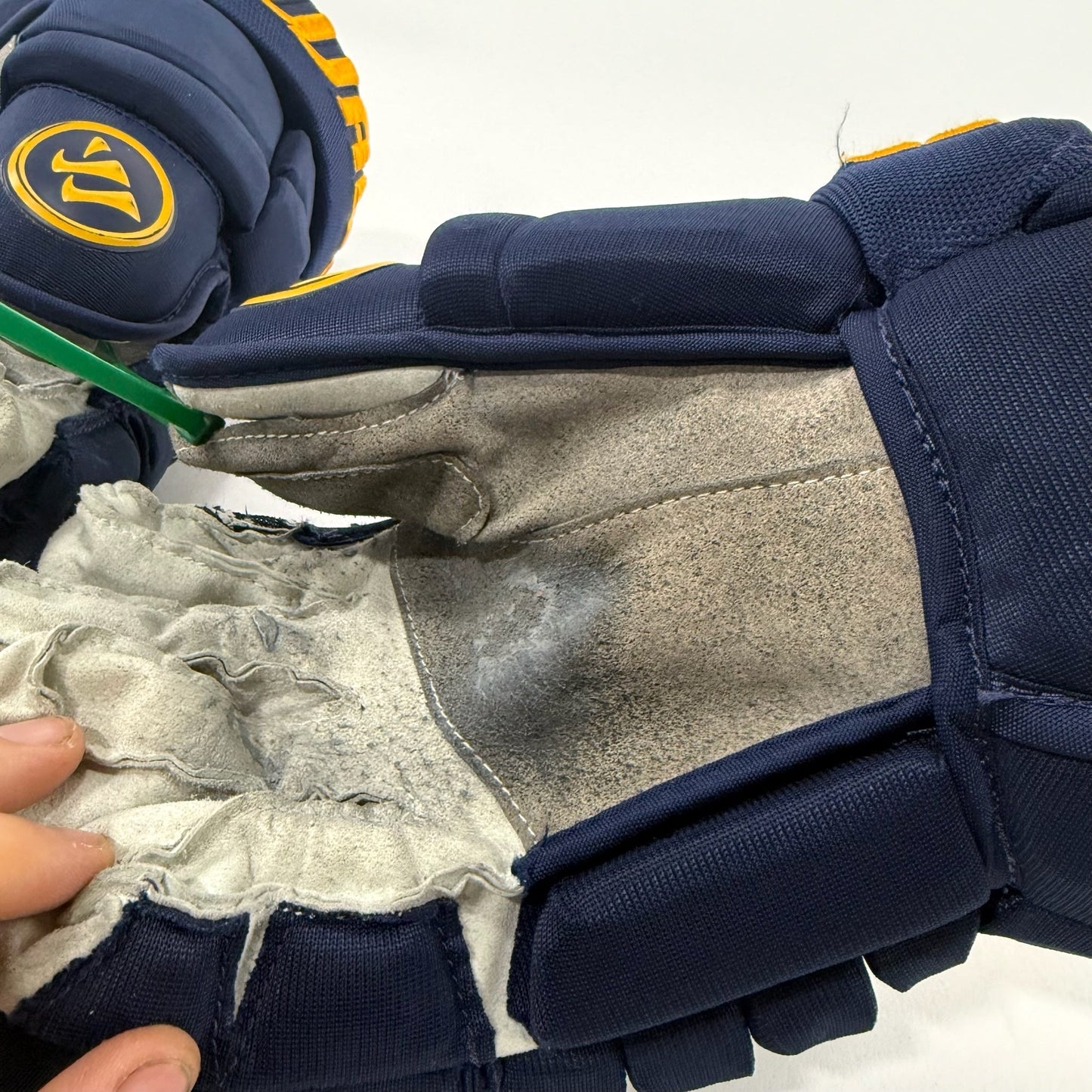 Used Navy STL Blues Warrior Alpha DX Pro Gloves | 14" | Babcock | D96 - Top Flight Hockey