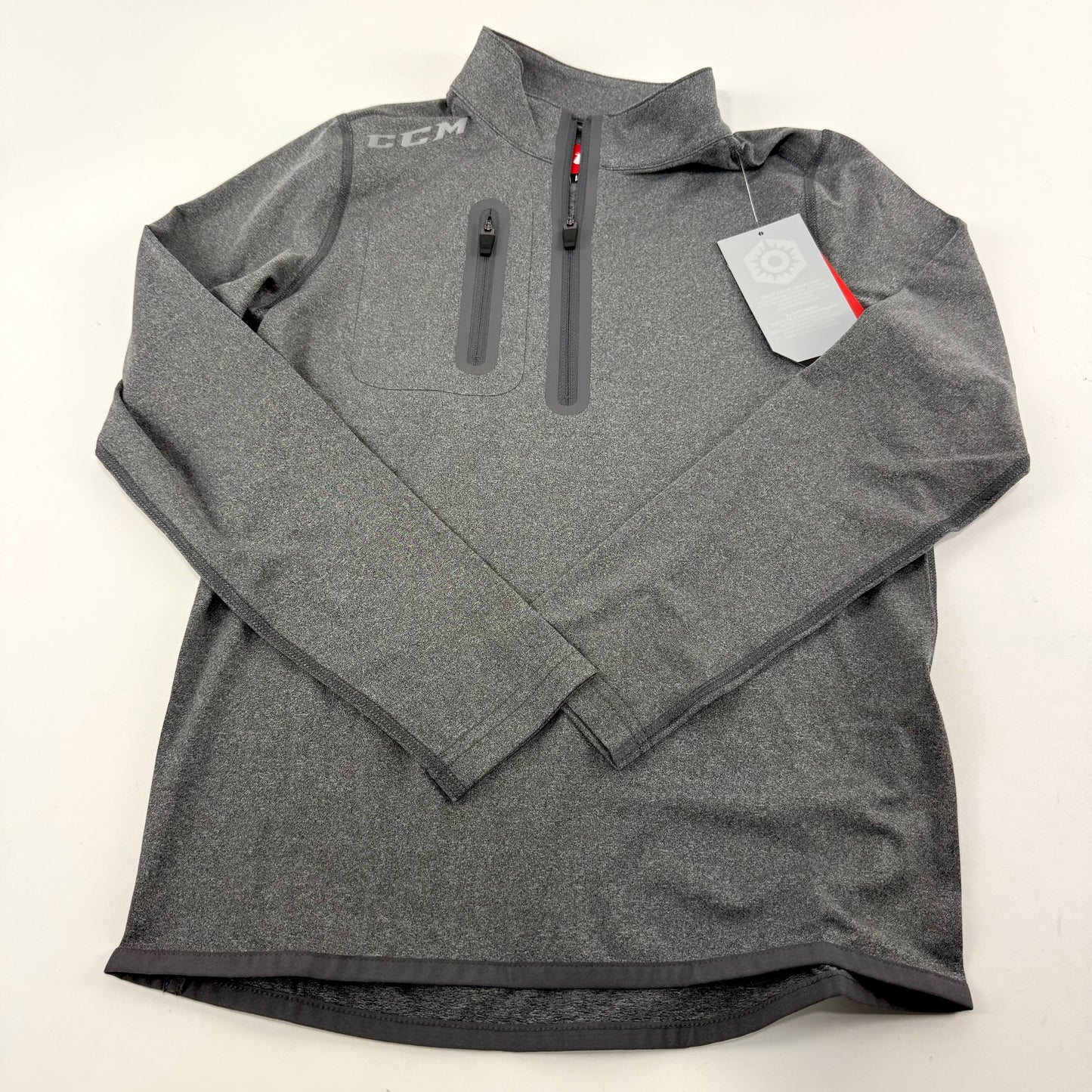 New Dark Grey CCM Premium 1/2 Zip Long Sleeve Shirt | Youth M | #191520221850 - Top Flight Hockey