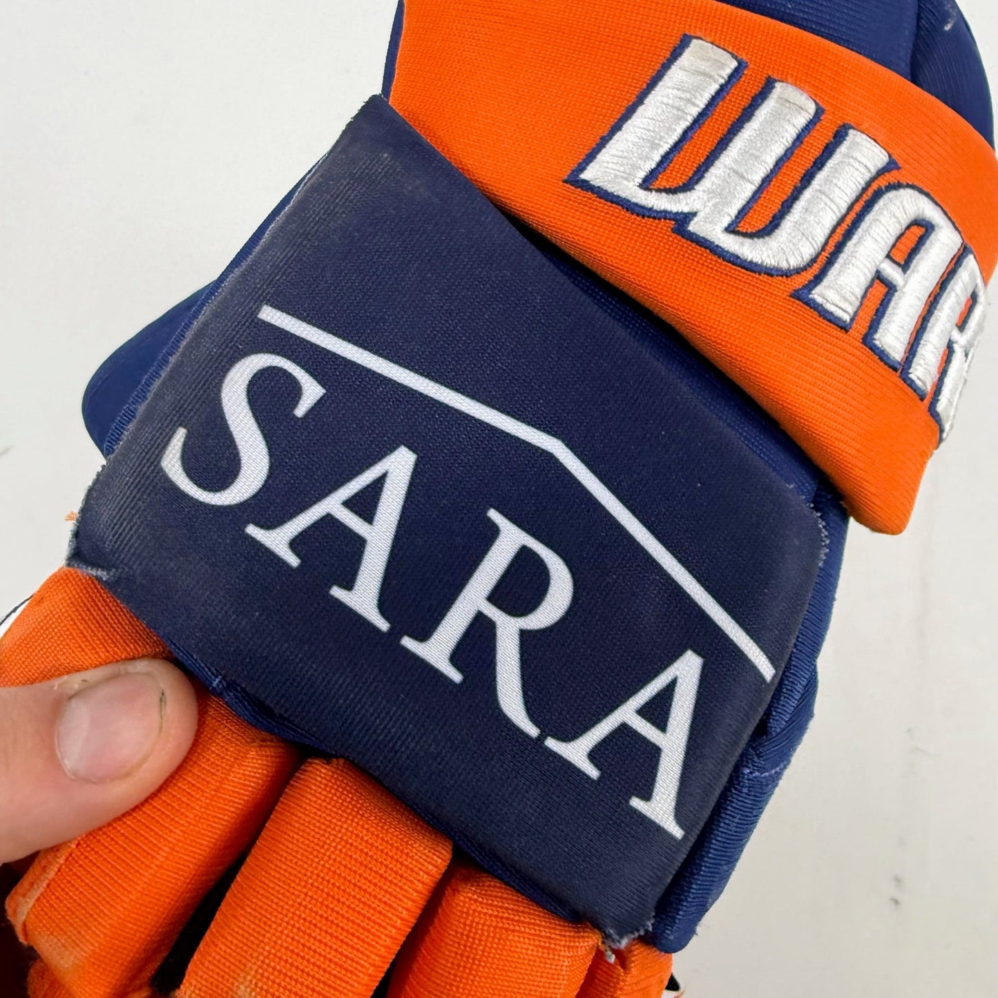 Used Blue and Orange Warrior Alpha Pro Gloves | 13" | Camper 11 | E314