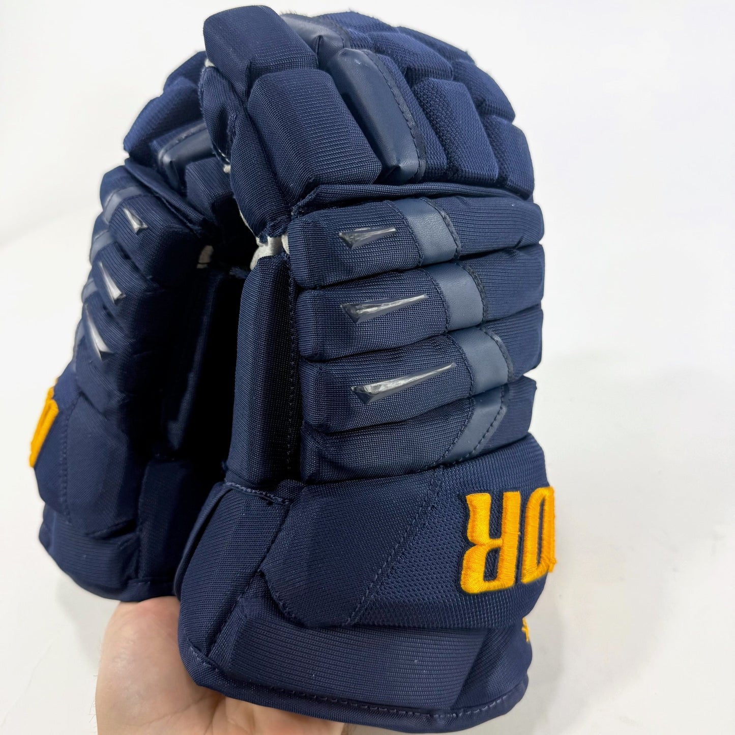 Used Navy STL Blues Warrior Alpha DX Pro Gloves | 14" | Babcock | D96 - Top Flight Hockey