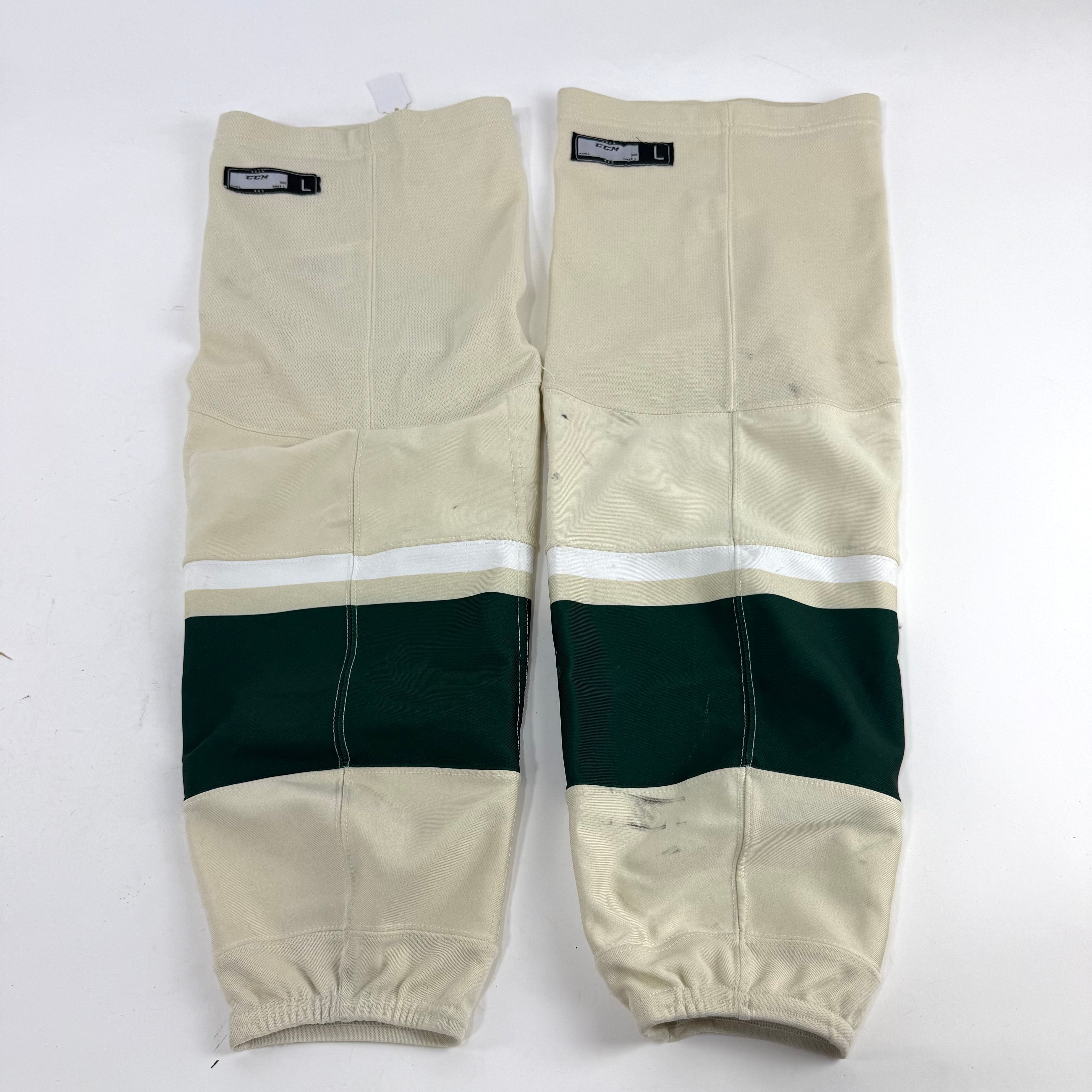 Used Iowa Wild Cream and Green CCM Socks | L | D70 - Top Flight Hockey