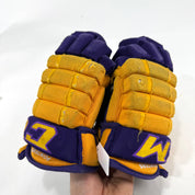 Used Yellow and Purple CCM 4 Roll Pro Gloves | 13" | E542
