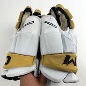 Used White and Gold CCM Jetspeed Gloves | Vegas Knights | 14" | H301