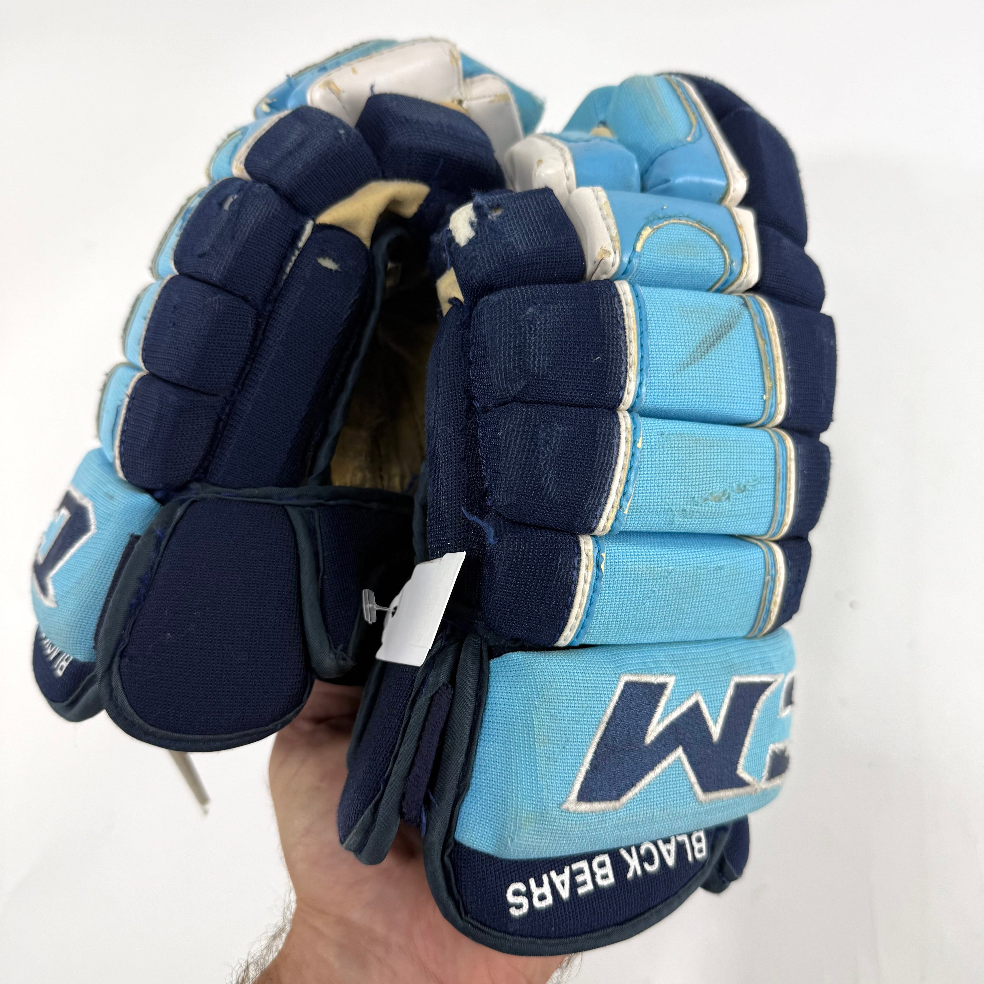Used Navy, Baby Blue, White CCM Pro V Gloves | 12" | Maine Blackbears | B624 - Top Flight Hockey
