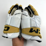 Used White and Gold CCM Jetspeed Gloves | Vegas Knights | 14" | H308