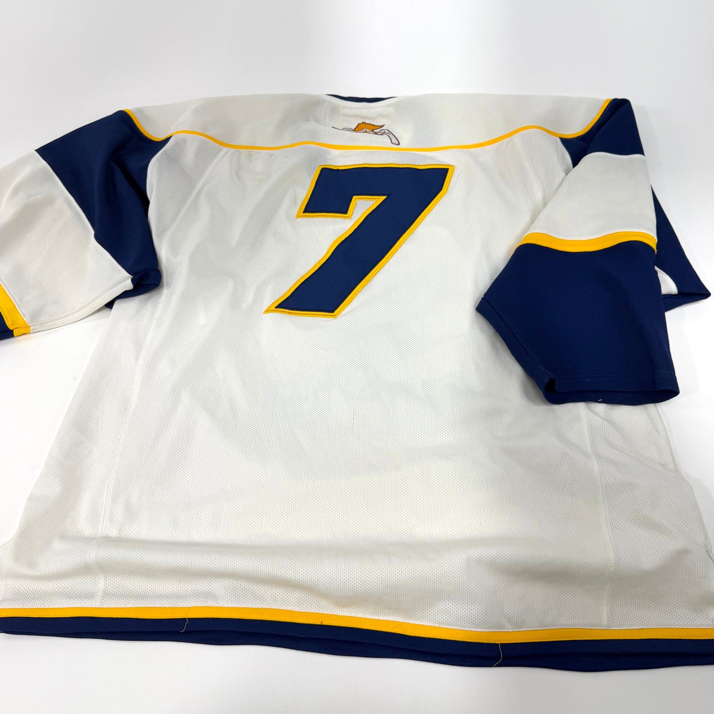 Used White and Navy Ice Hawks Game Jersey | Senior L | J109