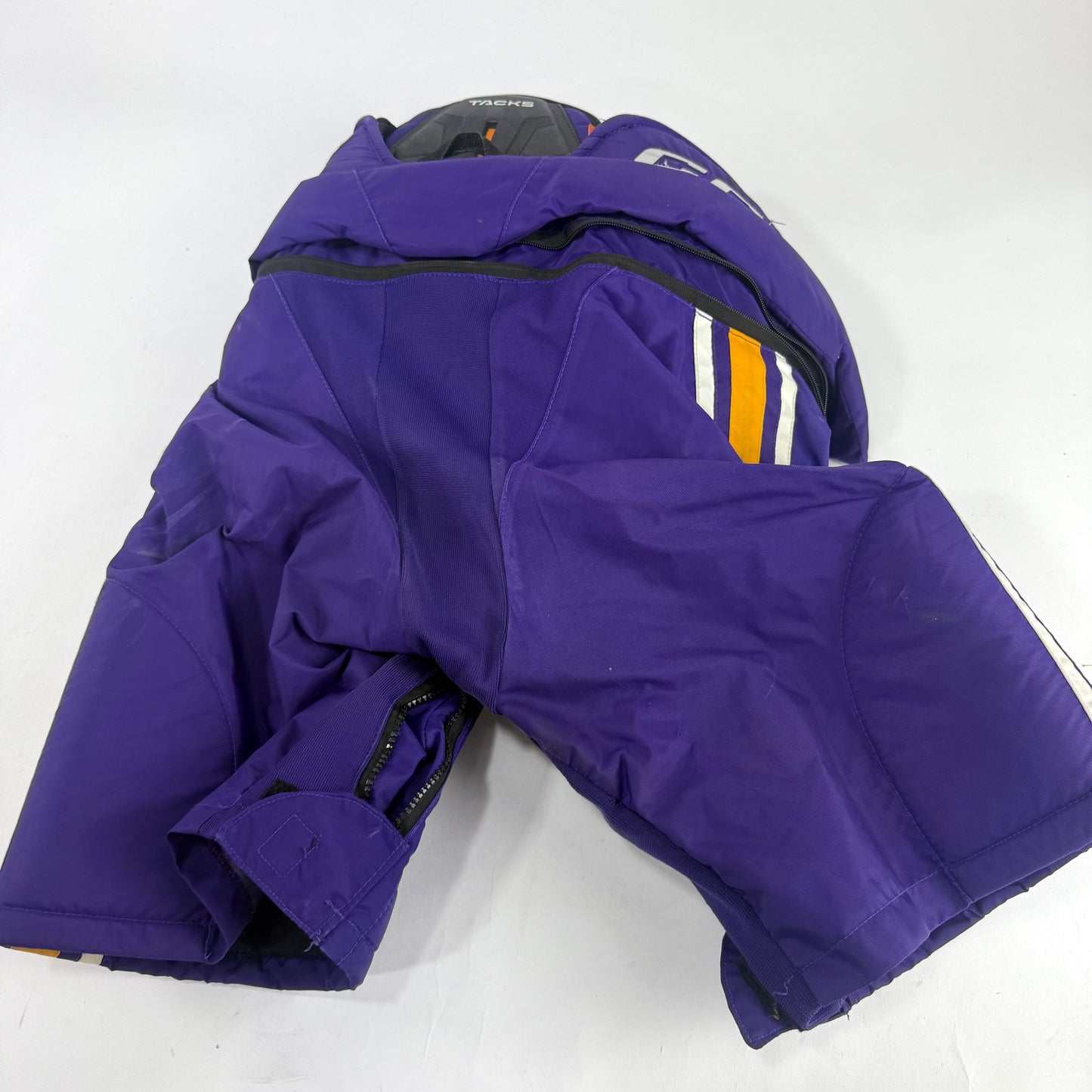 Used Purple/Yellow CCM Tacks 95C Pants | Small | E540 - Top Flight Hockey