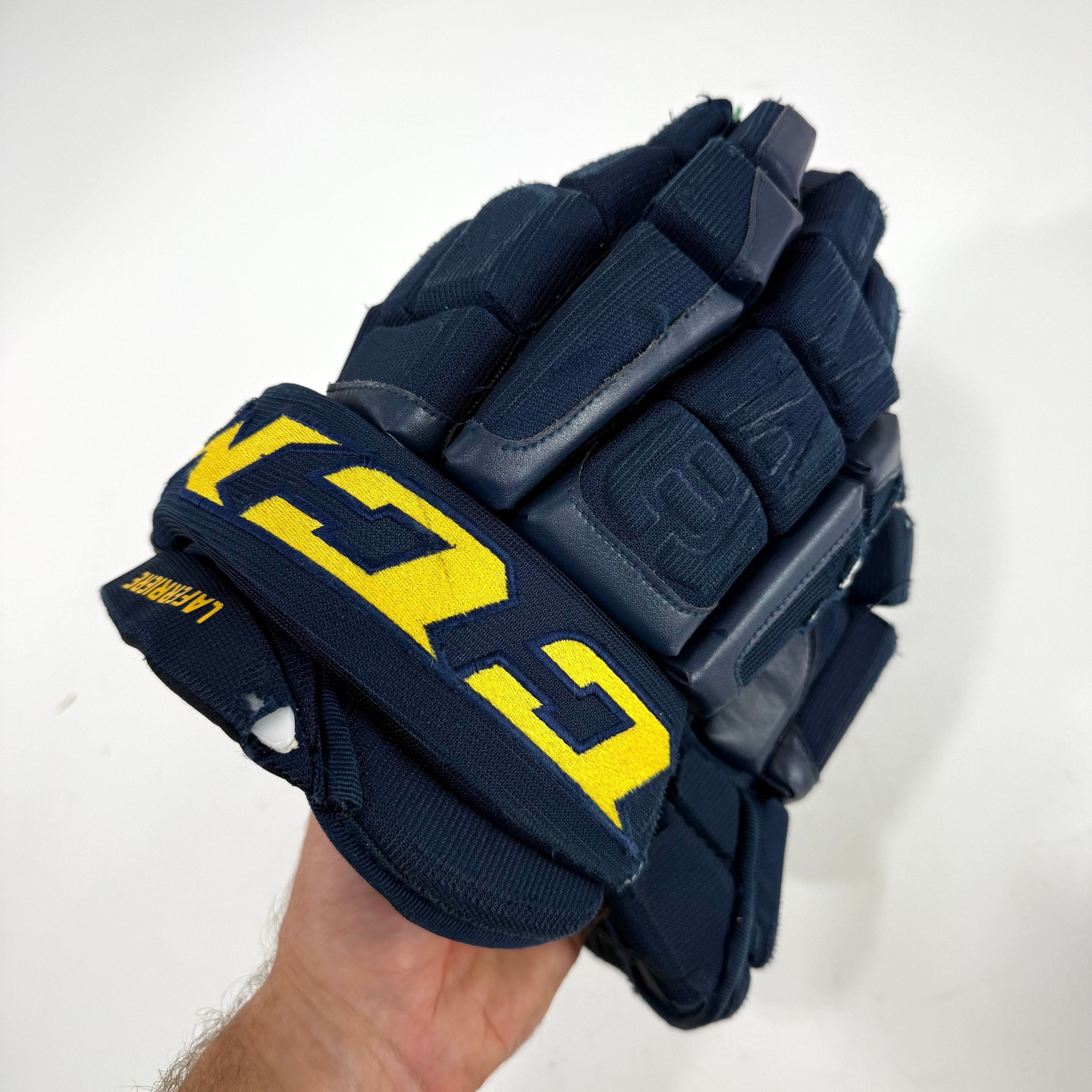 Used Stl Blues Navy CCM HGCL Gloves | 14" | Laferriere | D186 - Top Flight Hockey