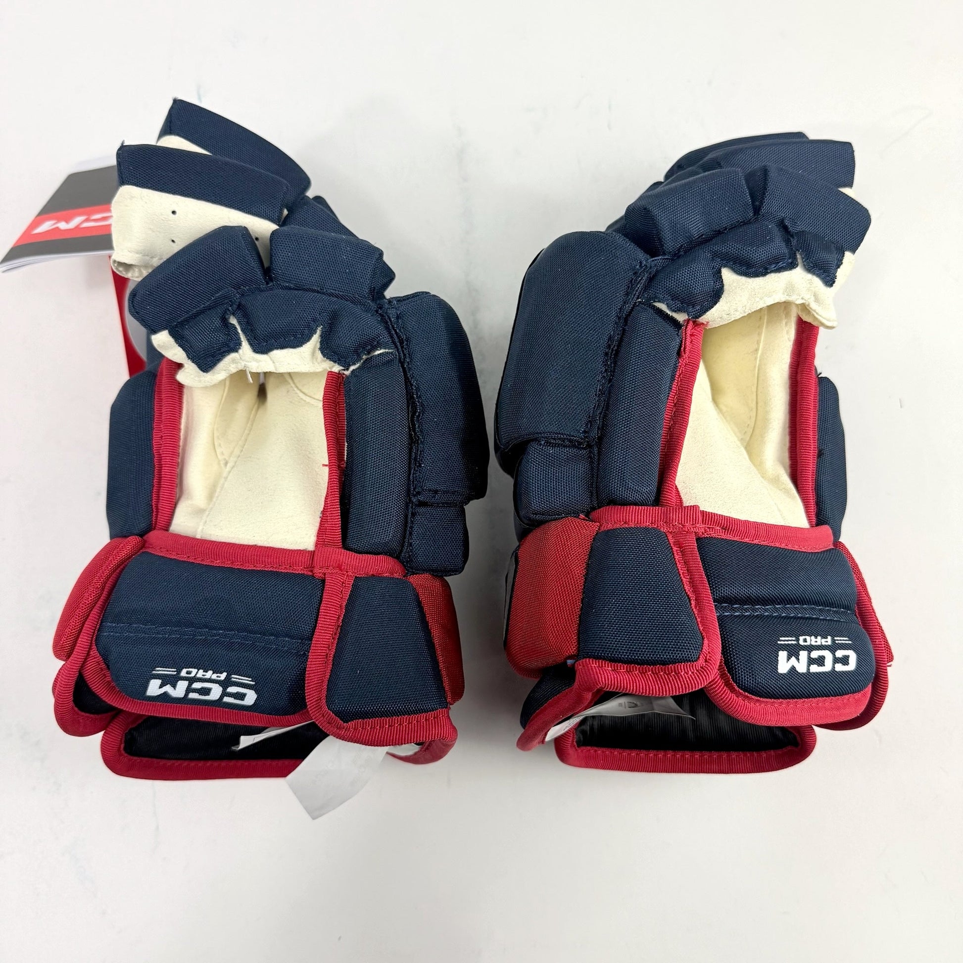 New Navy and Red CCM HG97 Gloves | Columbus Blue Jackets | 15" - 191035400597 - Top Flight Hockey