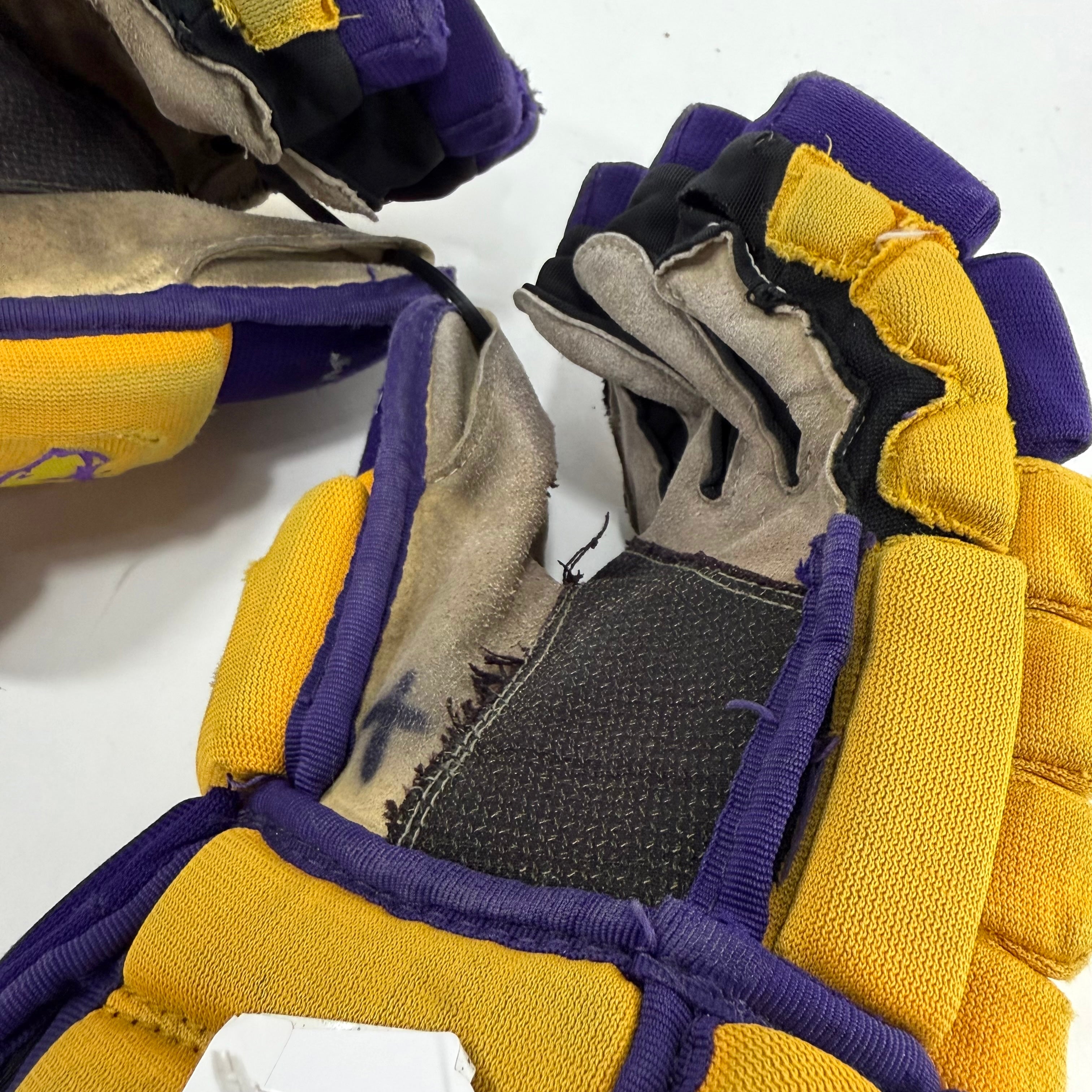 Used Yellow and Purple CCM 4 Roll Pro Gloves | 14" | E543 - Top Flight Hockey