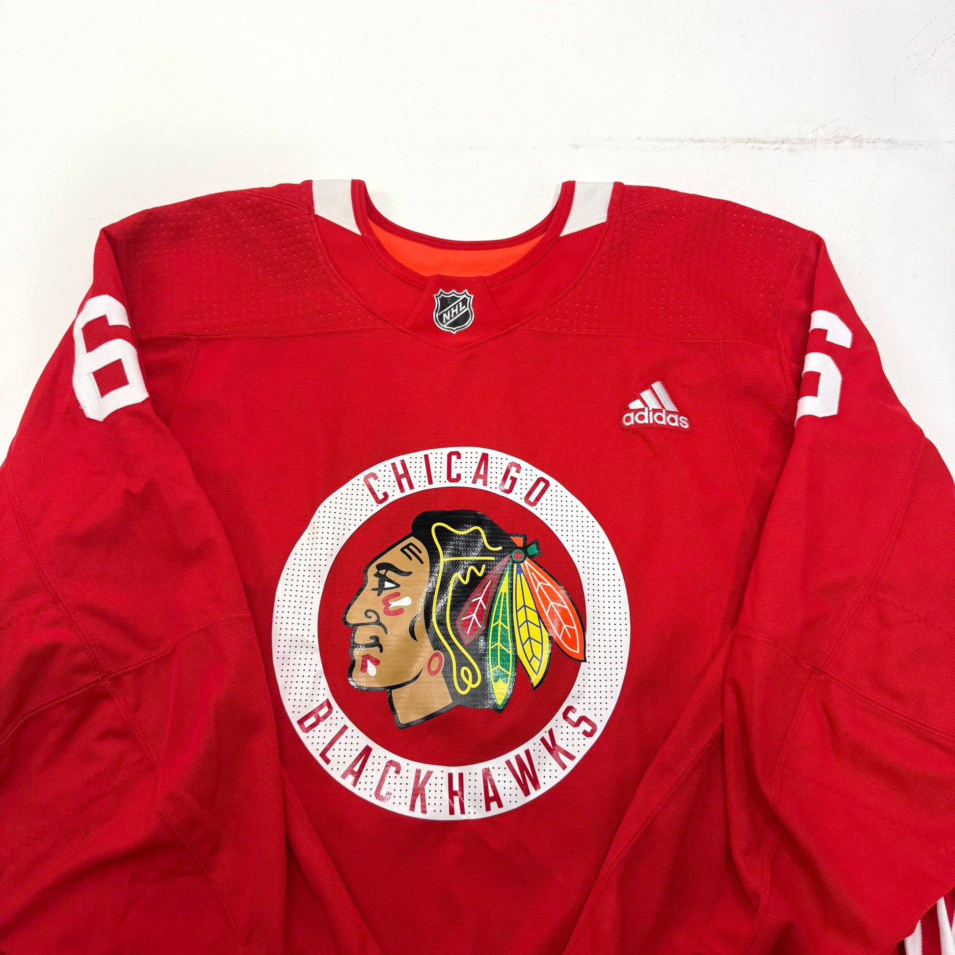 Used Red Chicago Blackhawks Adidas MIC Practice Jersey | Size 56 | Shea #6 - Top Flight Hockey