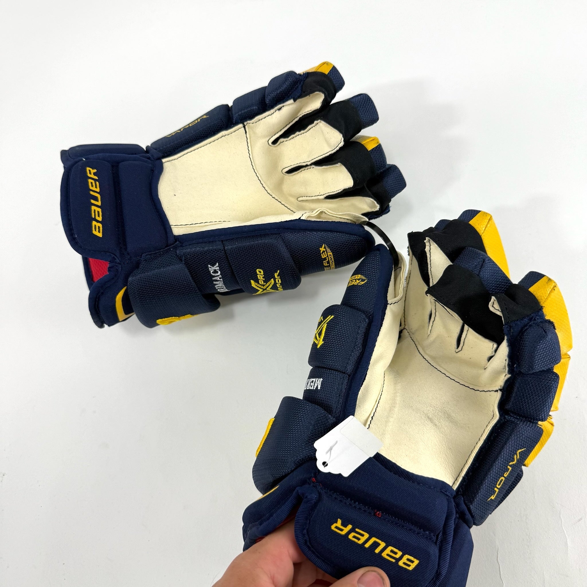 New Navy and Yellow Bauer Vapor 1x Pro Gloves | 15" | B578 - Top Flight Hockey