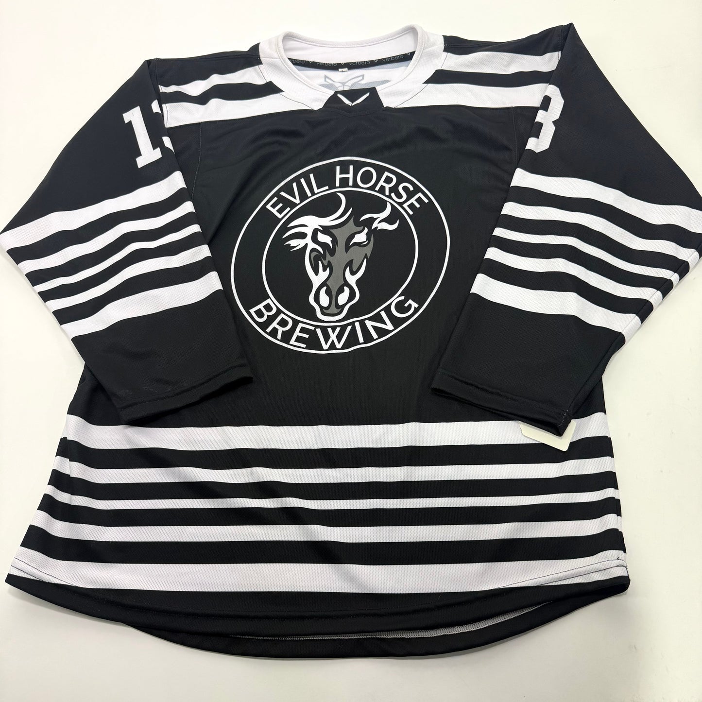 Used Black and White Verbero Evil Horse Brewing Jersey | Large | A95 - Top Flight Hockey