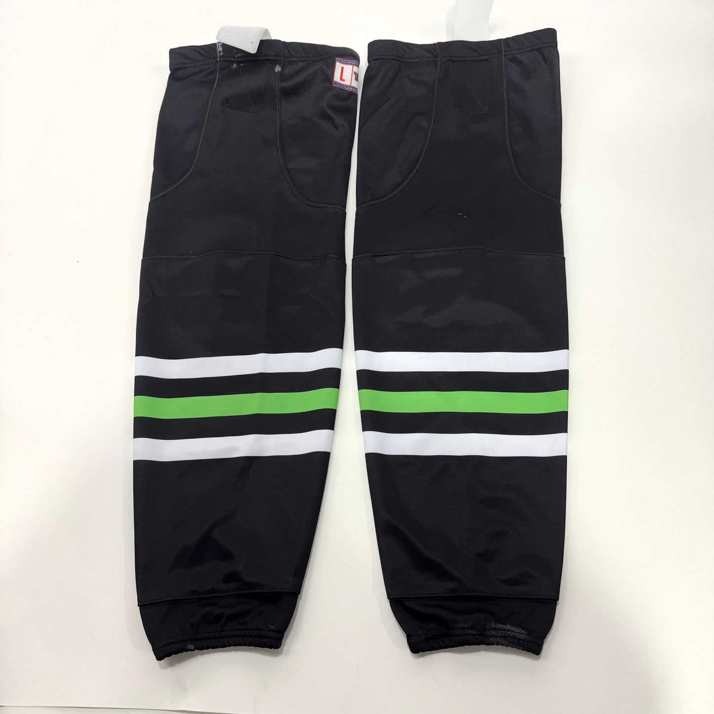 Used Once Black, Green, and White Chicago Steel Tidal Wave Hockey Socks - Large - Top Flight Hockey