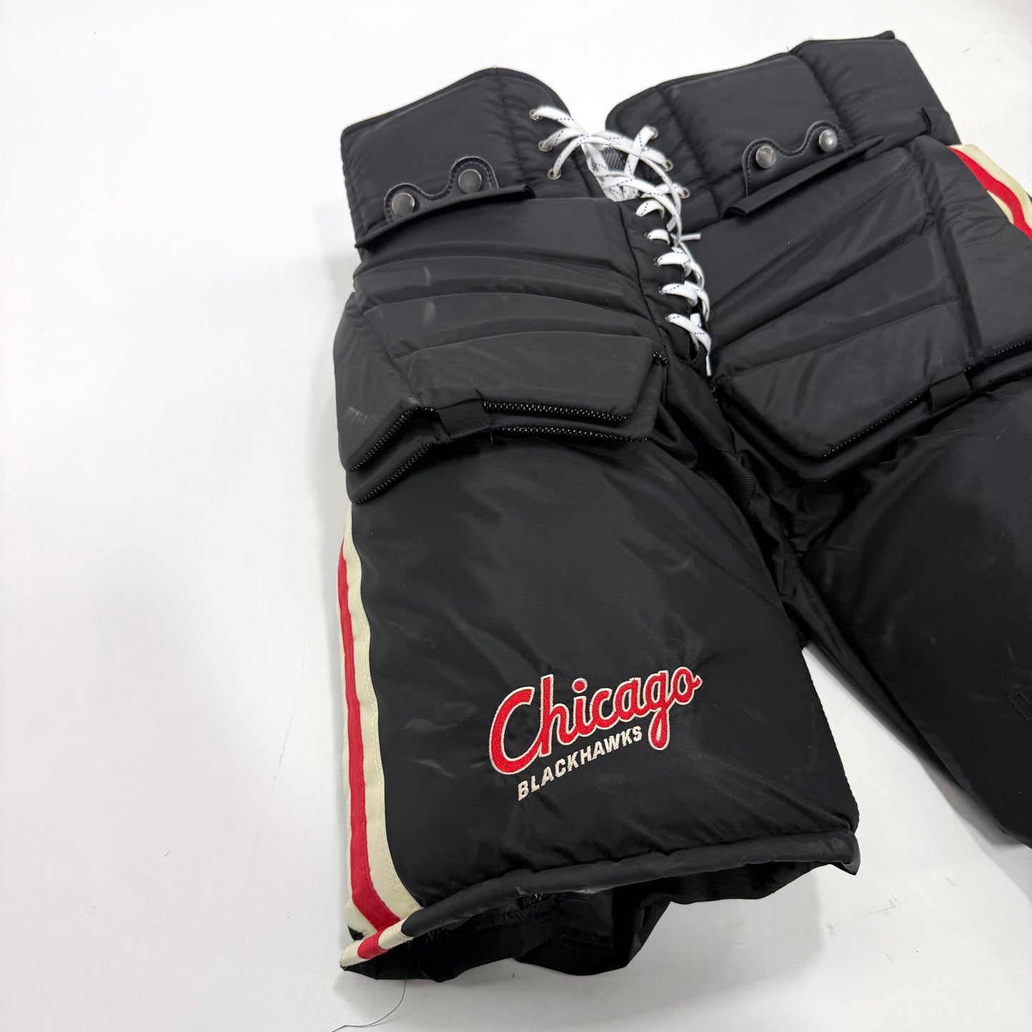 Used Black Chicago Blackhawks Winter Classic Vaughn Pro Goalie Pants | XL? | Soderblom | BH256