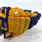 Used Yellow and Purple CCM 4 Roll Pro Gloves | 14" | E550 - Top Flight Hockey