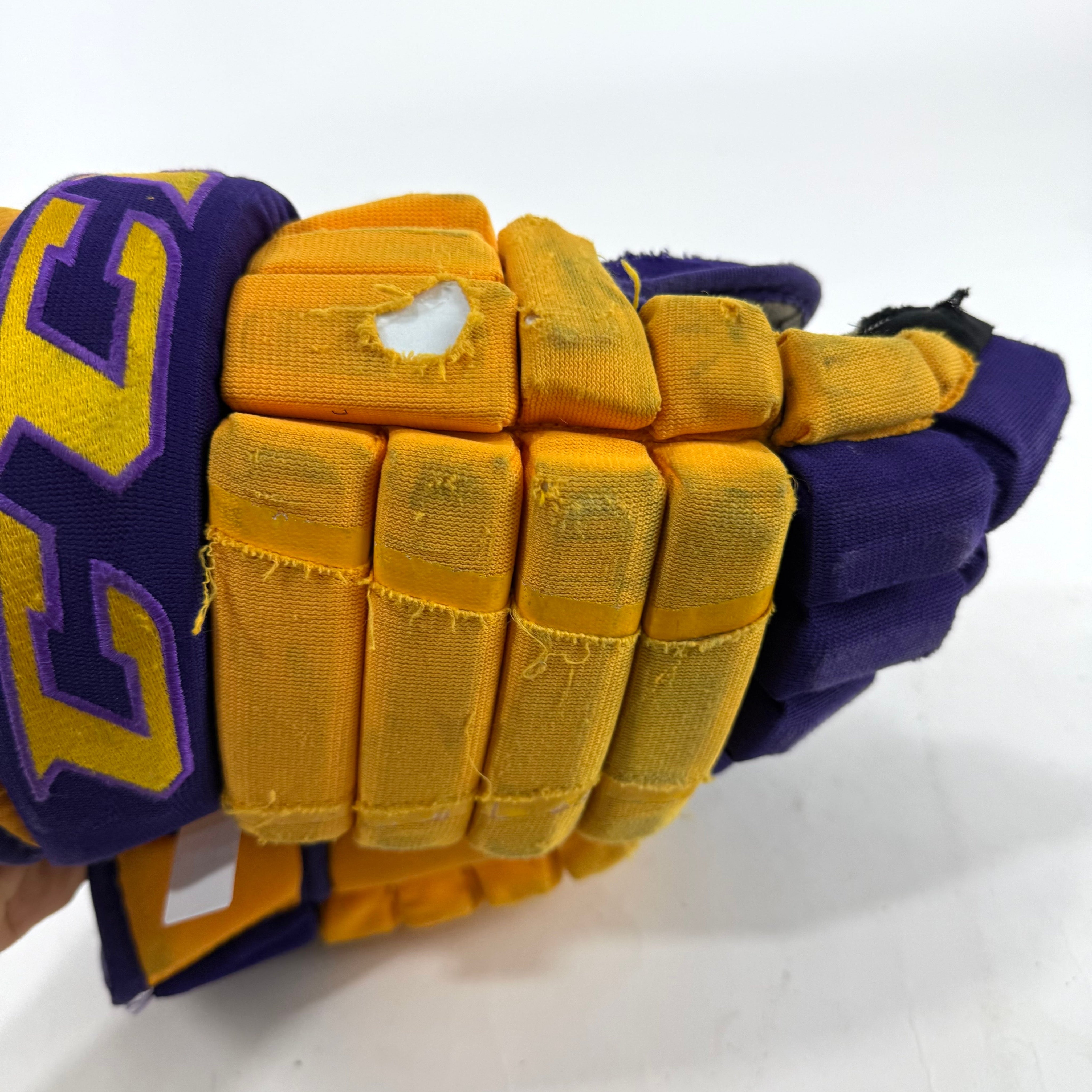 Used Yellow and Purple CCM 4 Roll Pro Gloves | 14" | E550 - Top Flight Hockey