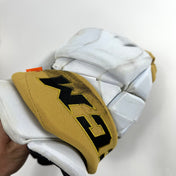 Used White and Gold CCM Jetspeed Gloves | Vegas Knights | 15" | H309