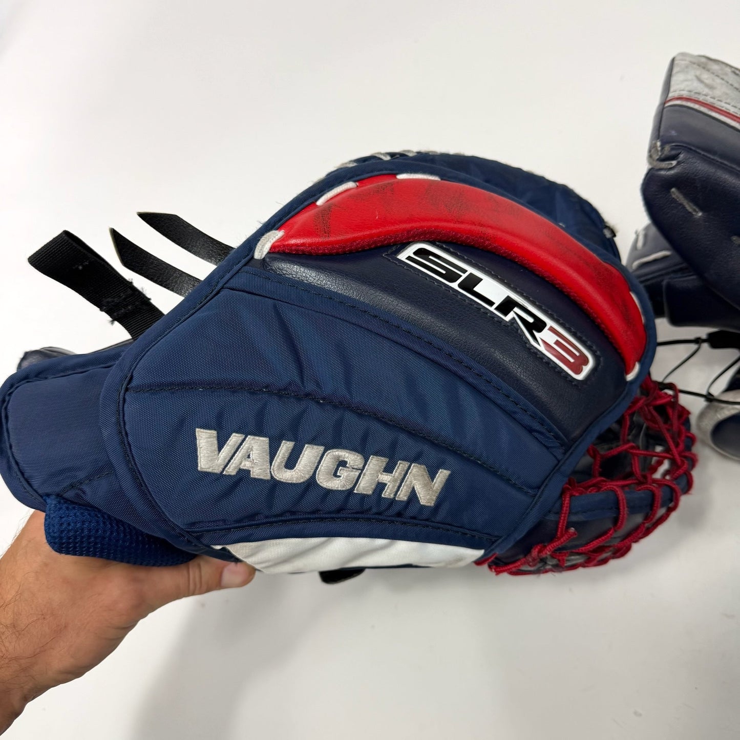 Used Regular Navy/Red/White Vaughn SLR3 Pro Carbon Goalie Glove and Blocker | Senior | AB527