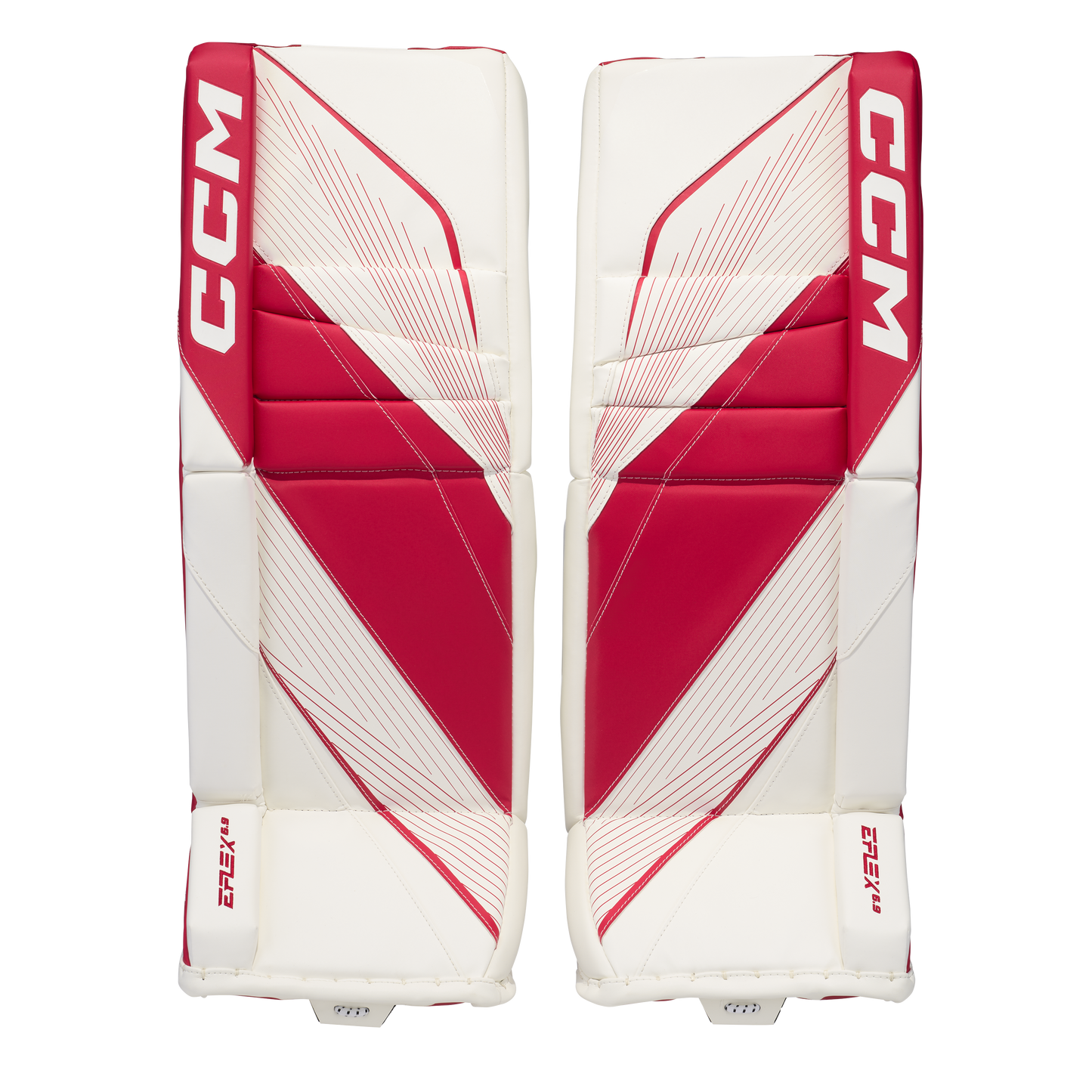 New CCM White E Flex 6.9 Goalie Leg Pads | 34+1" | #191520631703