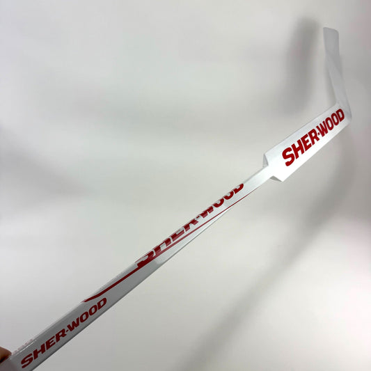 New White Wood Regular Sherwood GS350 Goalie Stick | 25" | Custom Wedge Curve | E381 - Top Flight Hockey