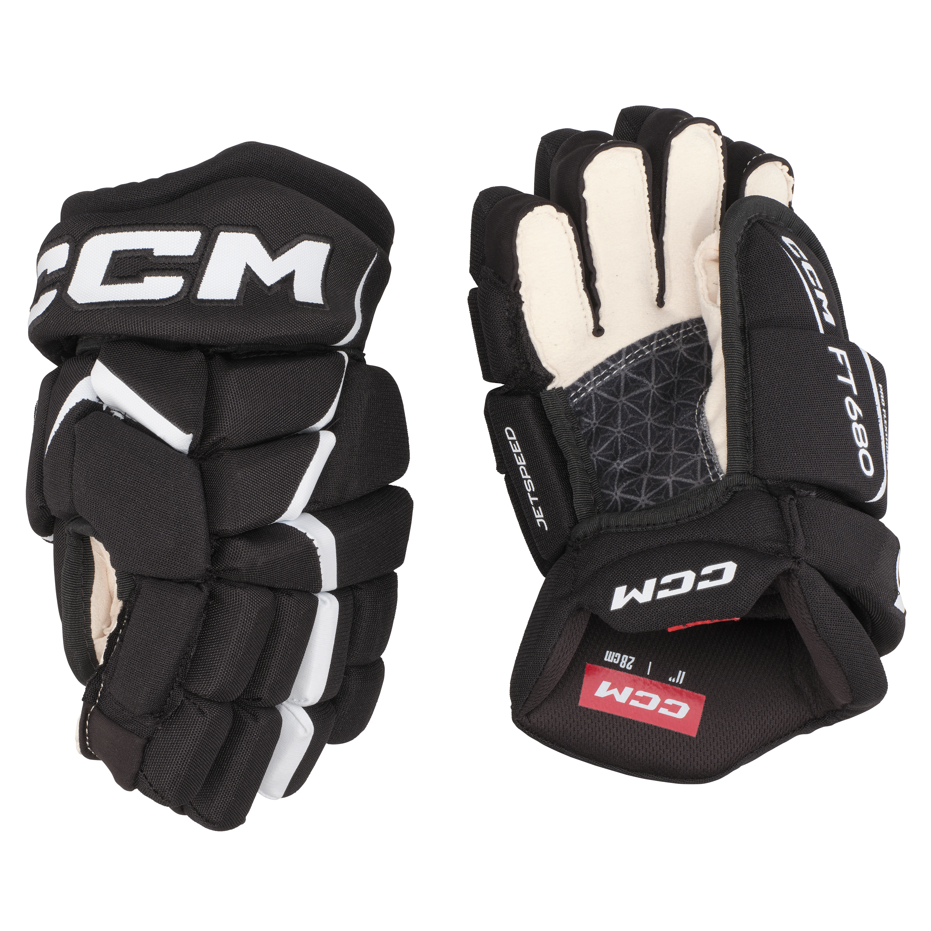 Black New CCM JetSpeed FT680 Gloves Junior Size 12" Retail