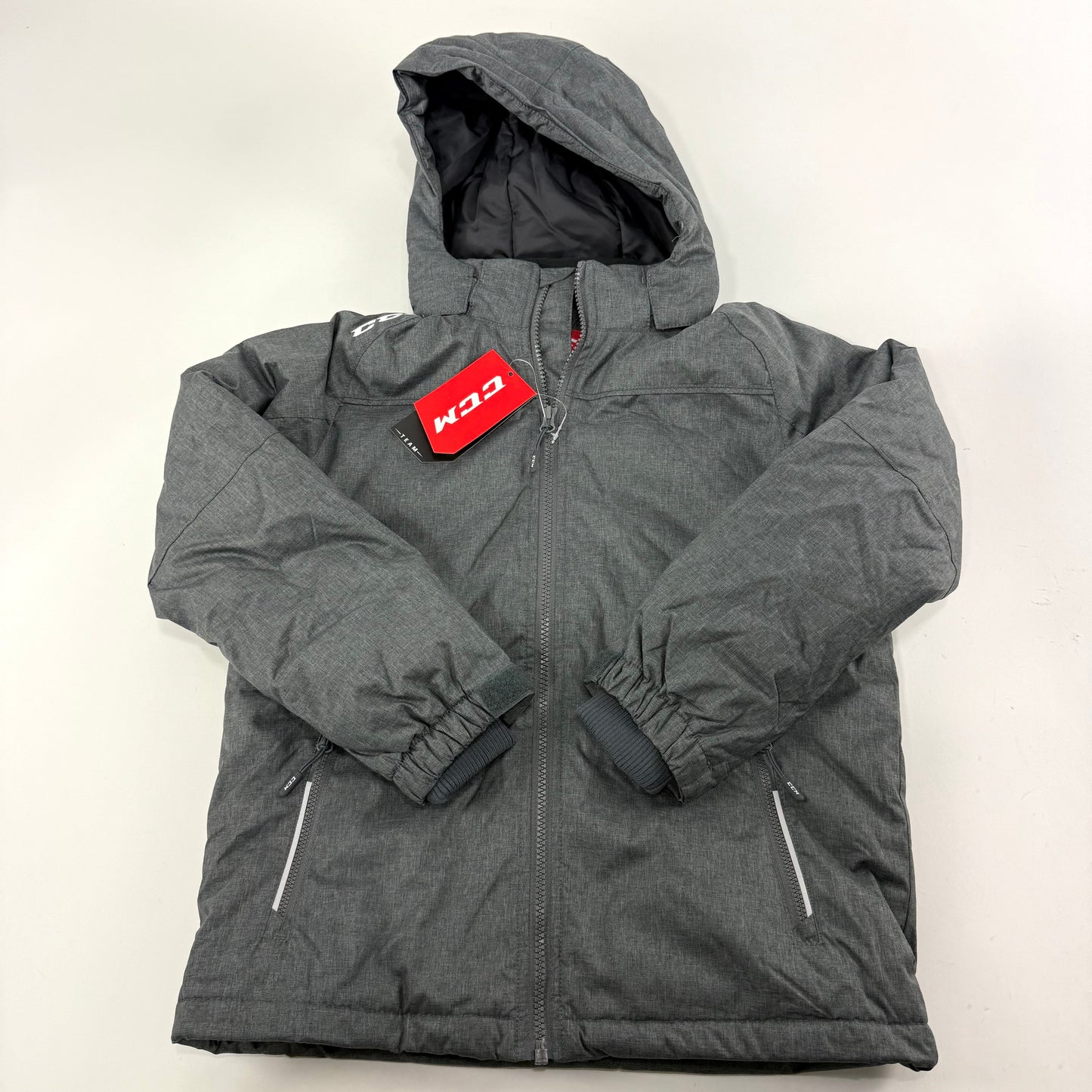 New Dark Grey CCM Youth Team Winter Jacket | Youth M | #888600282893