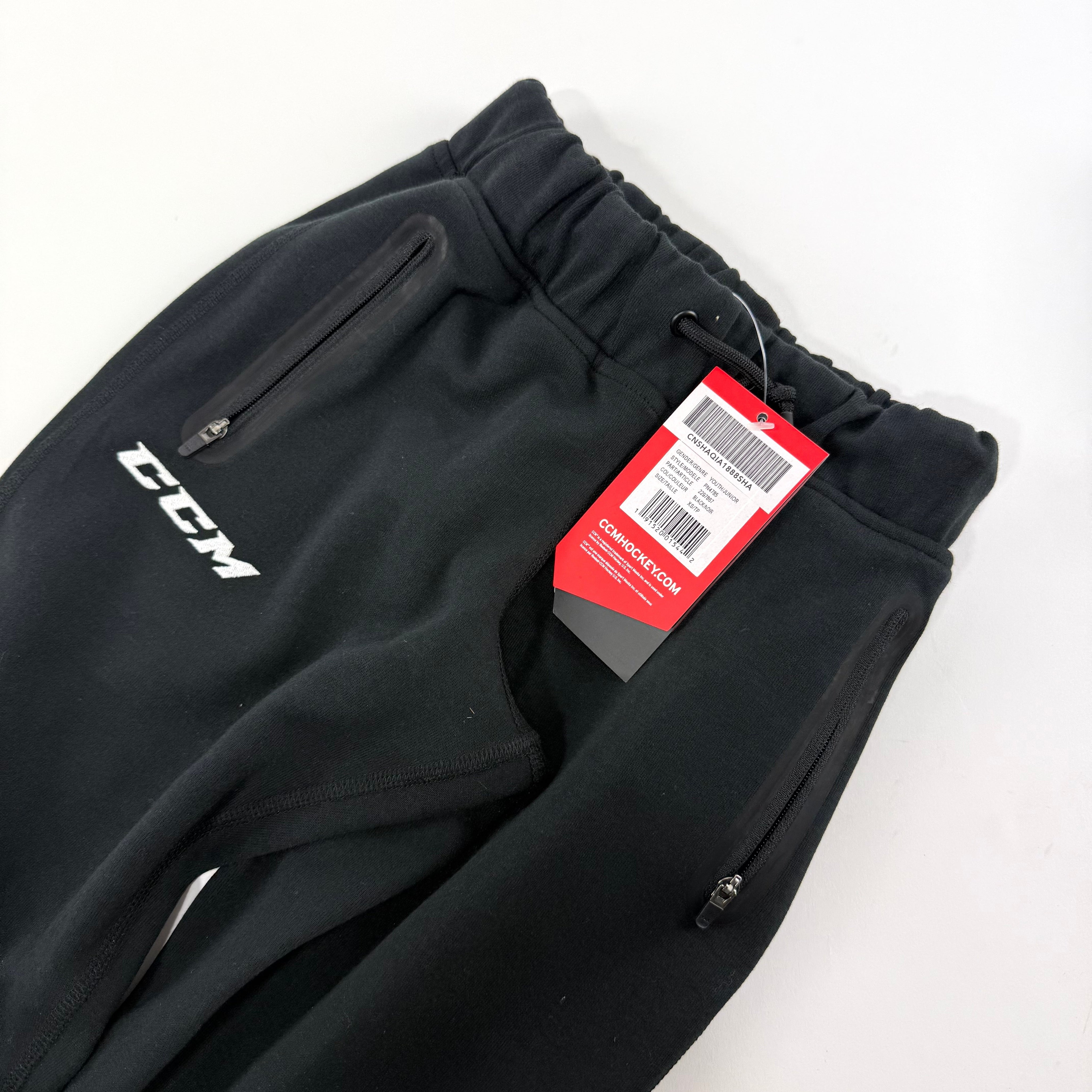 New Black CCM Youth Premium Tapered Fleece Pant | Youth XS | #191520015442 - Top Flight Hockey