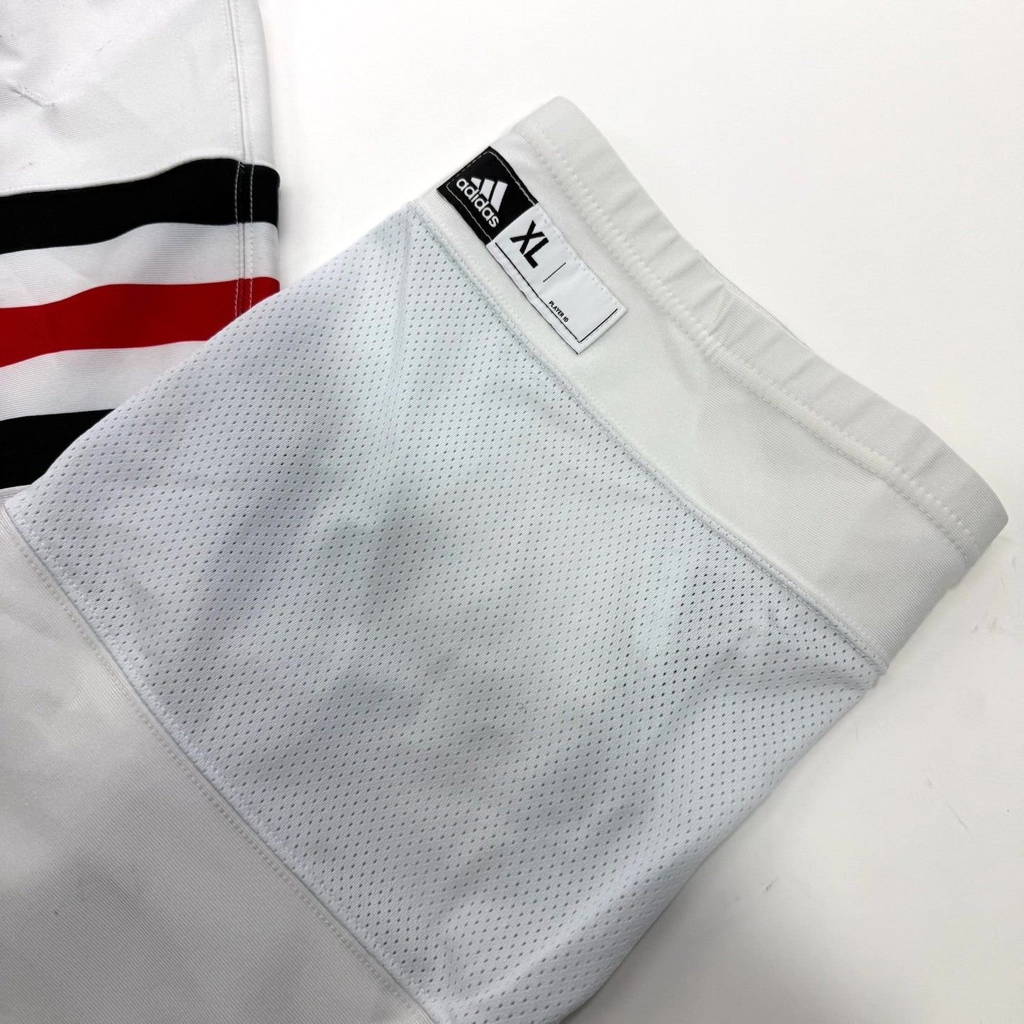 Used White, Red, and Black Adidas Game Socks - Chicago Blackhawks - Senior XL