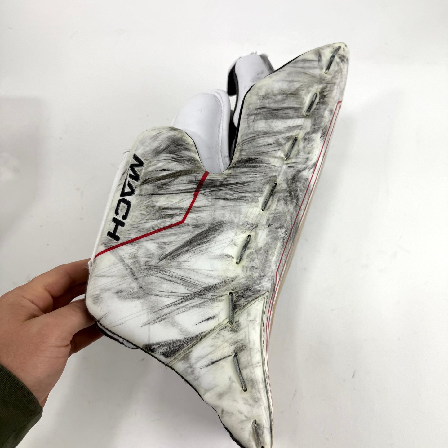 Used White and Gold Regular Bauer Supreme Mach Goalie Blocker | Patera | Vegas Golden Knights - Top Flight Hockey