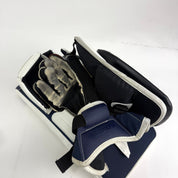 Lightly Used White and Navy Regular CCM Axis 2 Goalie Glove and Blocker | 590 Break - Top Flight Hockey