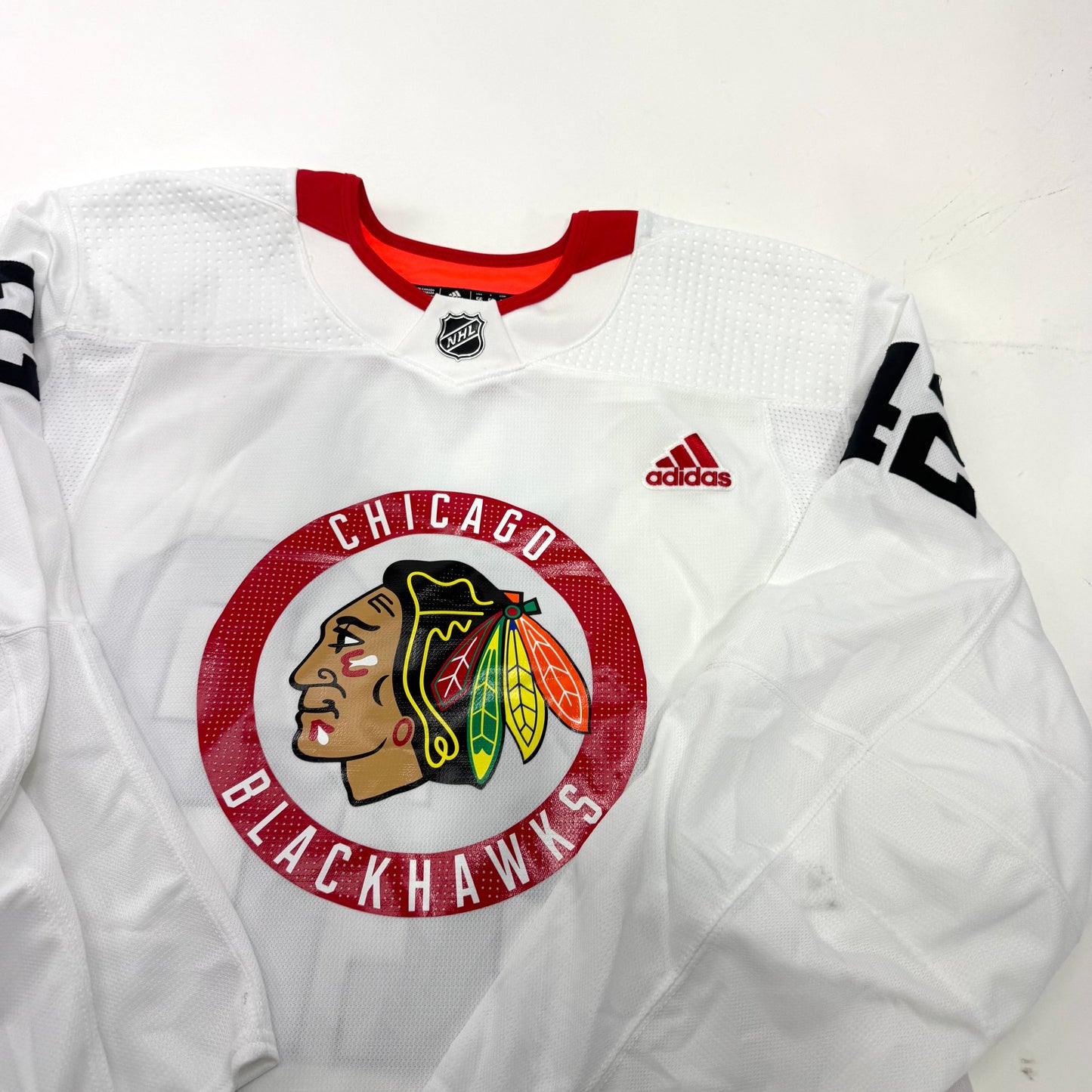 Used White Chicago Blackhawks Adidas MIC Practice Jersey | Size 56 | Allan #42 - Top Flight Hockey