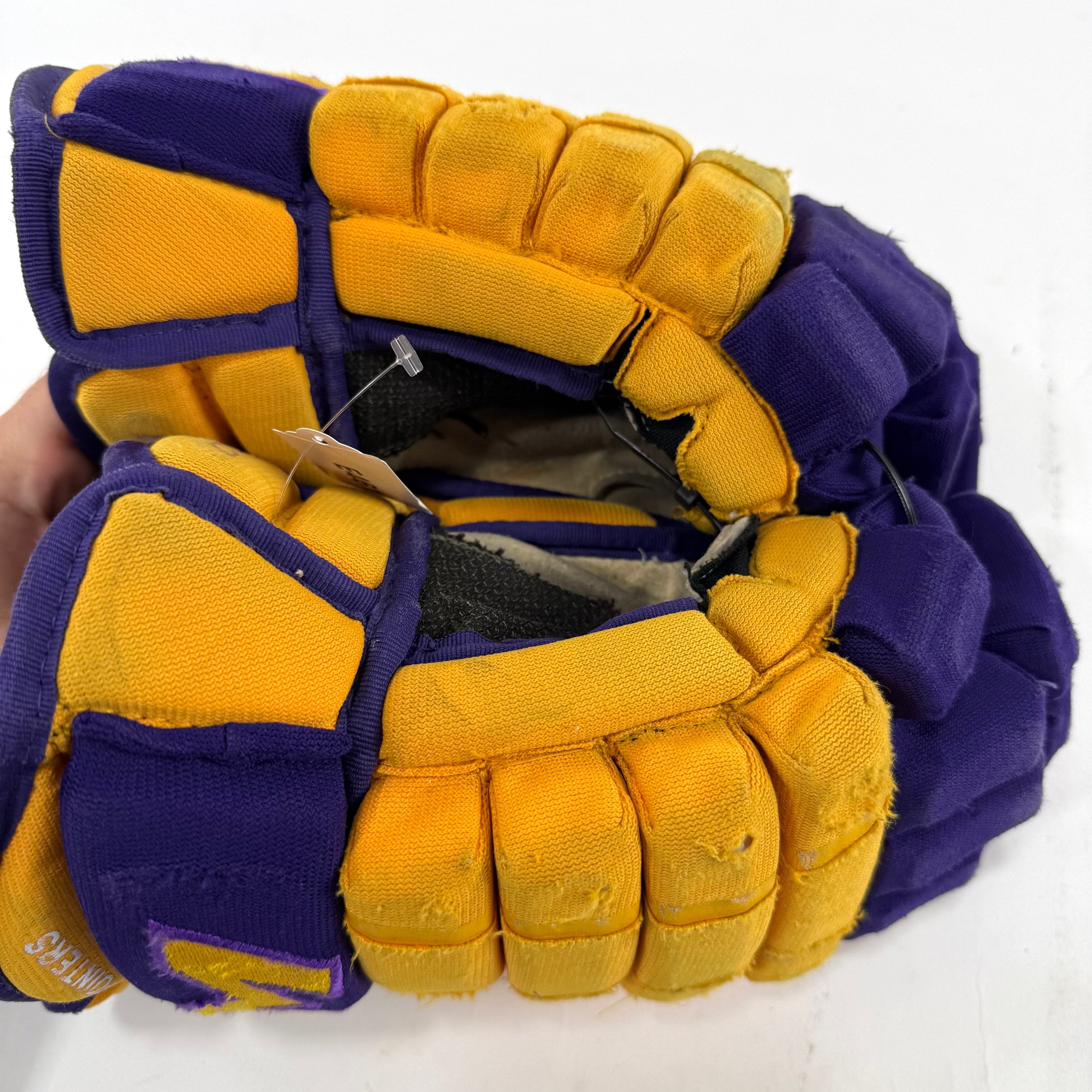 Used Yellow and Purple CCM 4 Roll Pro Gloves | 14" | E461 - Top Flight Hockey